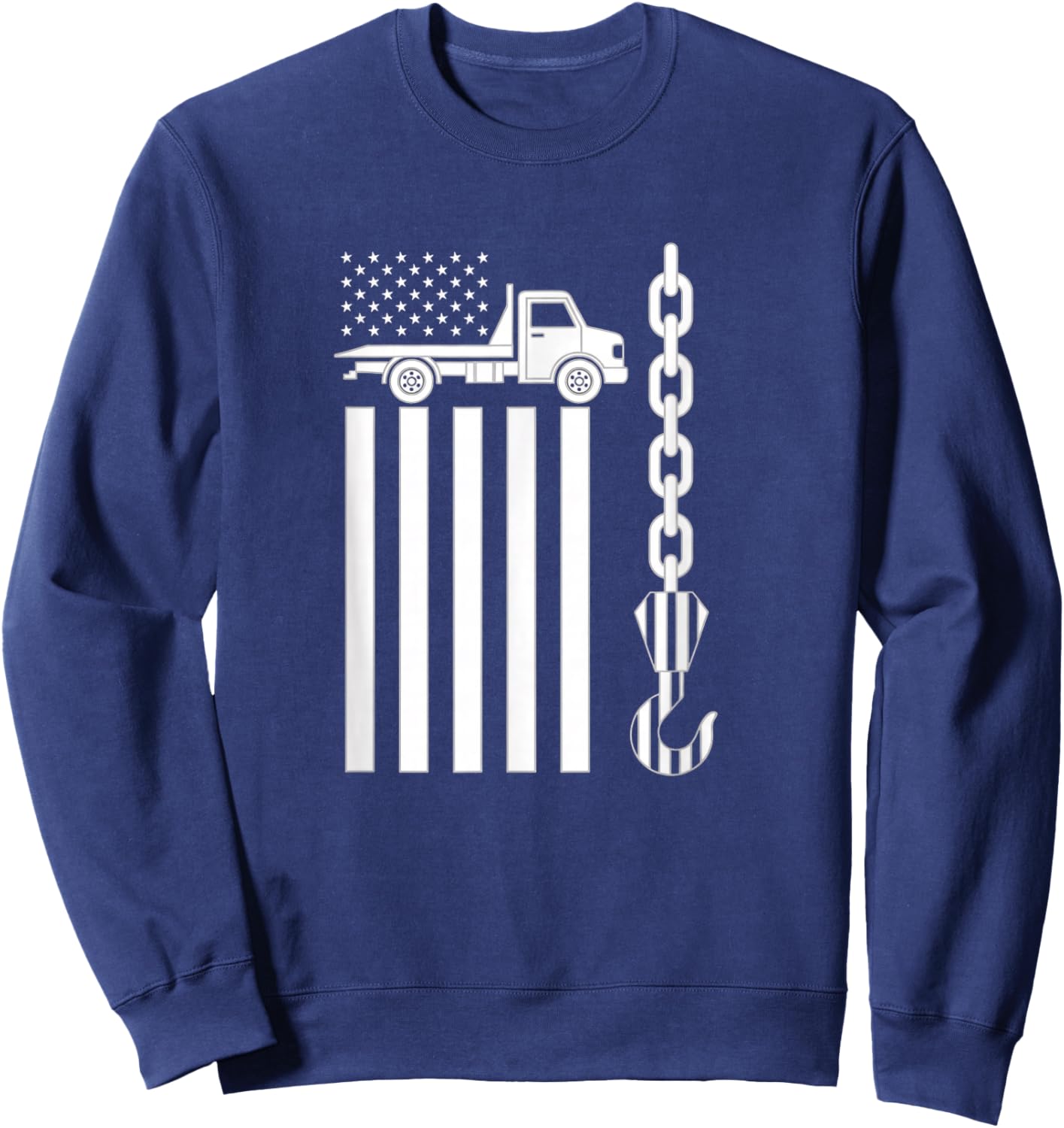 Car Tow Truck American Flag Hook Chain Flatbed Truck Driver Sweatshirt - Sweatshirt | Navy