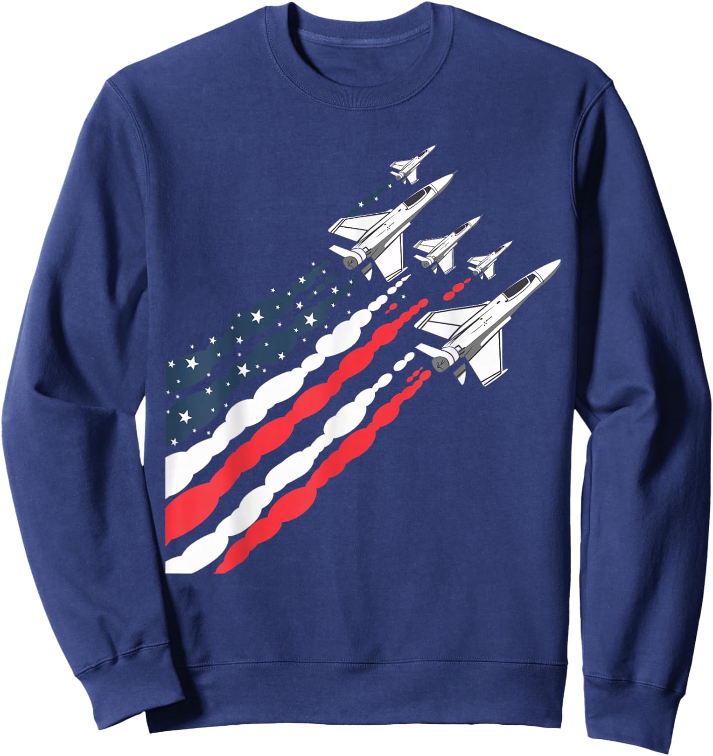 Patriotic Fighter Jet Airplane American Flag Vintage Sweatshirt - Sweatshirt | Navy