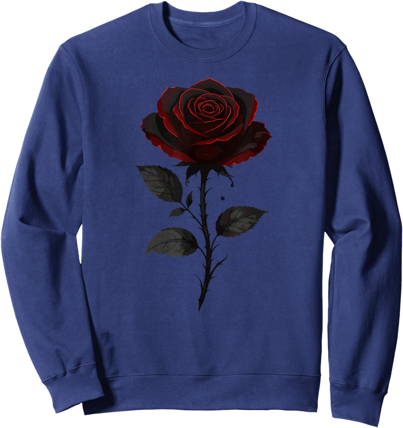 Gothic Black Rose Dark Thorny Bloom Alternative Floral Sweatshirt - Sweatshirt | Navy
