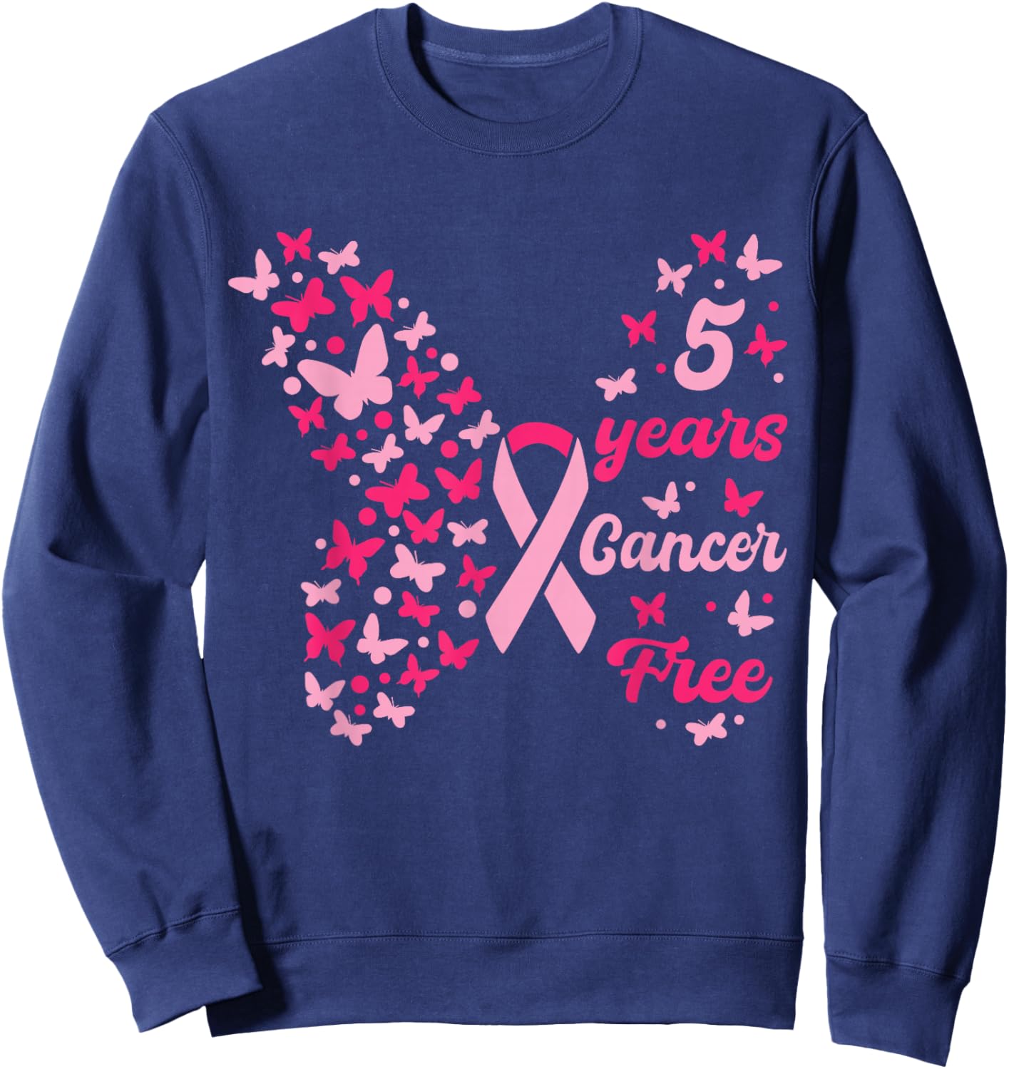 5 Year Cancer Free Breast Cancer Awareness Butterfly Women Sweatshirt - Sweatshirt | Navy