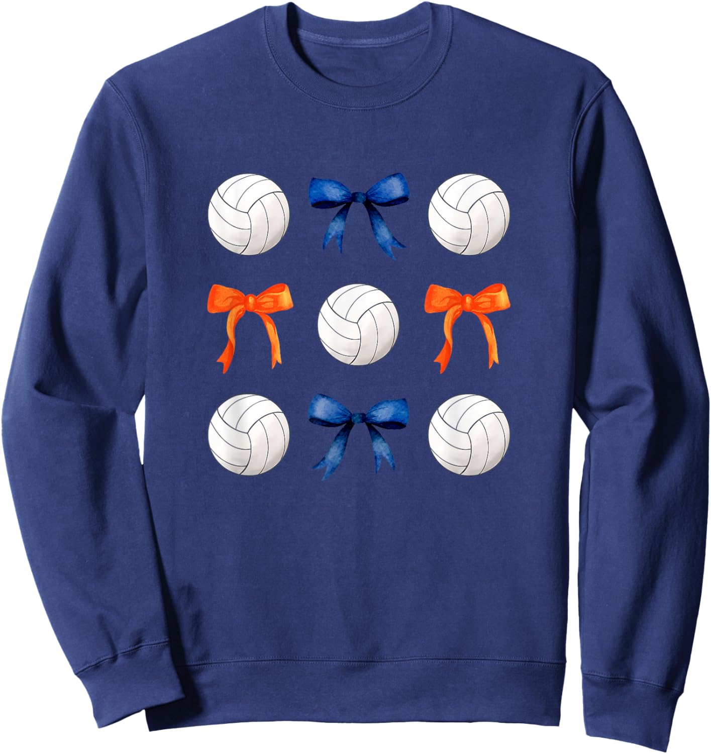 Volleyballs and Orange and Blue Bows Volleyball Team Player Sweatshirt - Sweatshirt | Navy