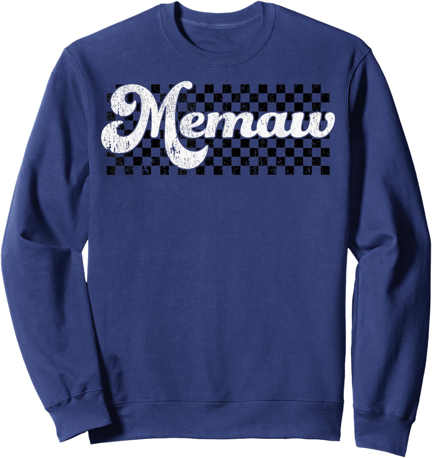 Memaw Grandma Retro Checkered Mothers Day Groovy Sweatshirt - Sweatshirt | Navy