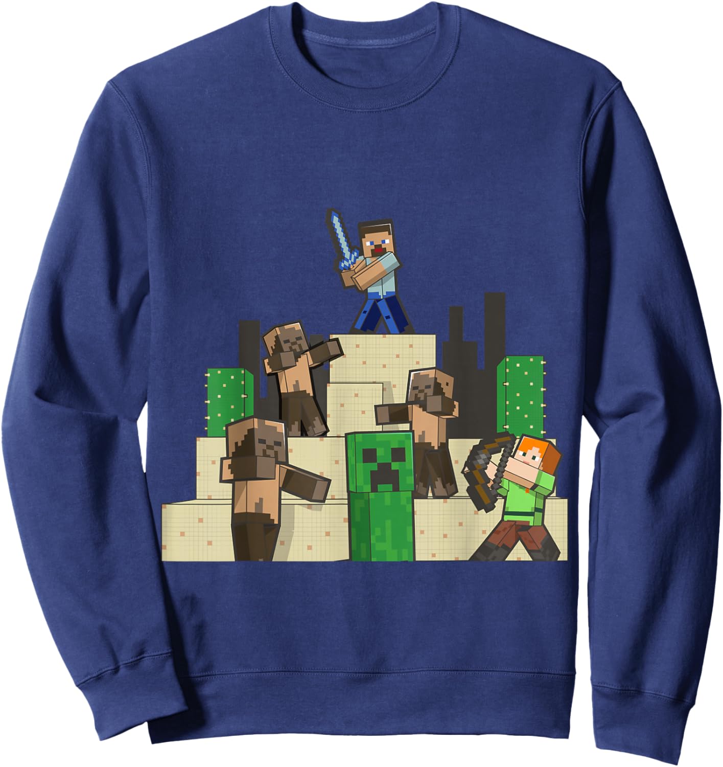 Minecraft Pixelated Desert Battle Steve and Alex vs Zombies Sweatshirt - Sweatshirt | Navy