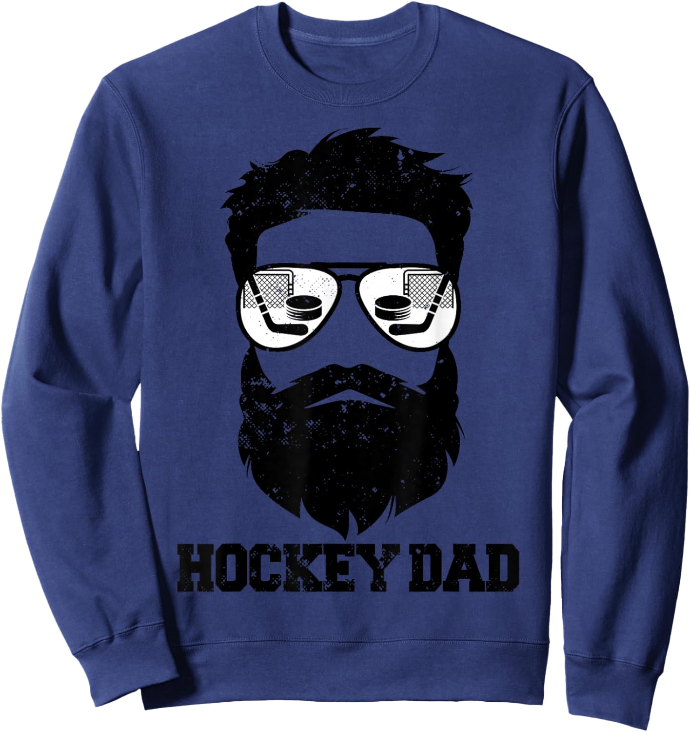 Hockey Dad Funny Messy Hair Beard Hockey Dad Sweatshirt - Sweatshirt | Navy