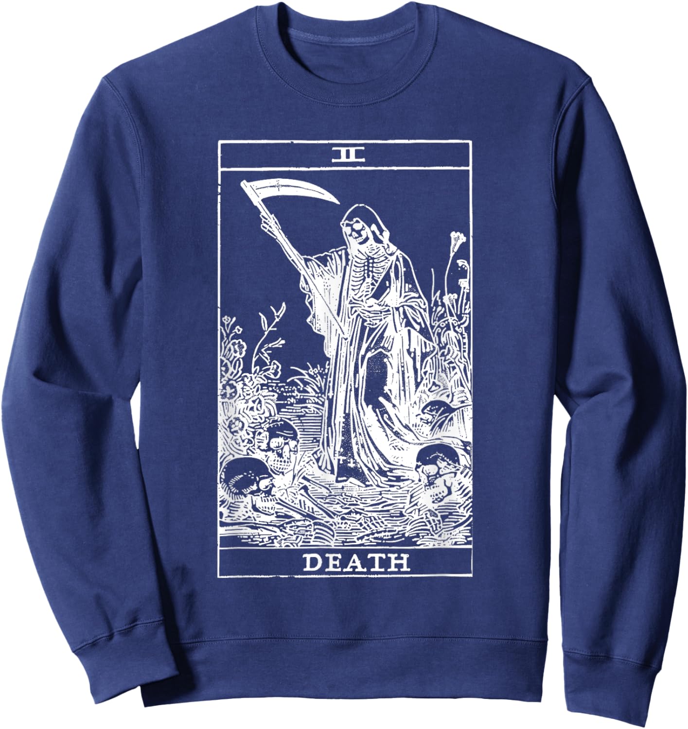 Tarot Card Death XIII Angel Skull Vintage Dead Reaper Grim Sweatshirt - Sweatshirt | Navy