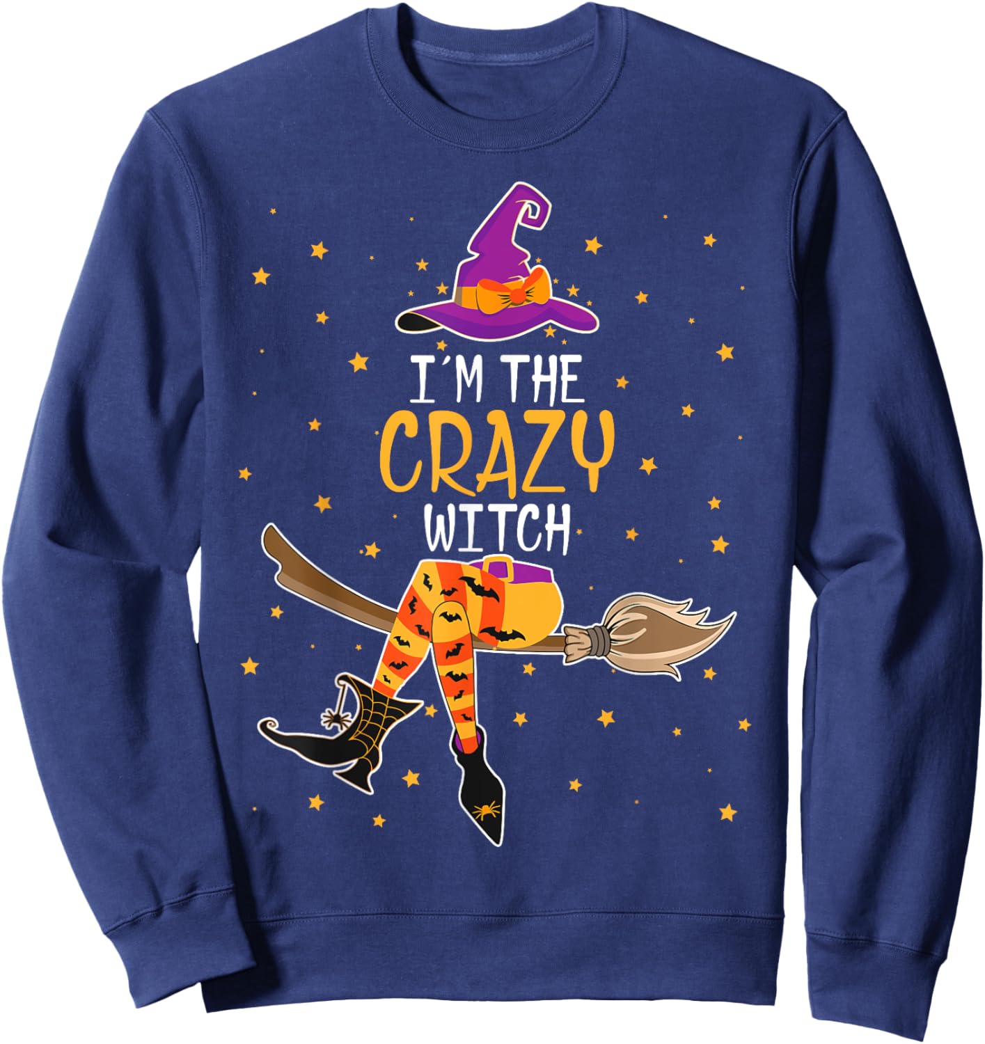 Matching Witch Halloween Group - I'm The Crazy Witch & Teen Girls, Black, Small, Short Sleeve, Classic Fit, Peter Pan Collar Sweatshirt - Sweatshirt | Navy