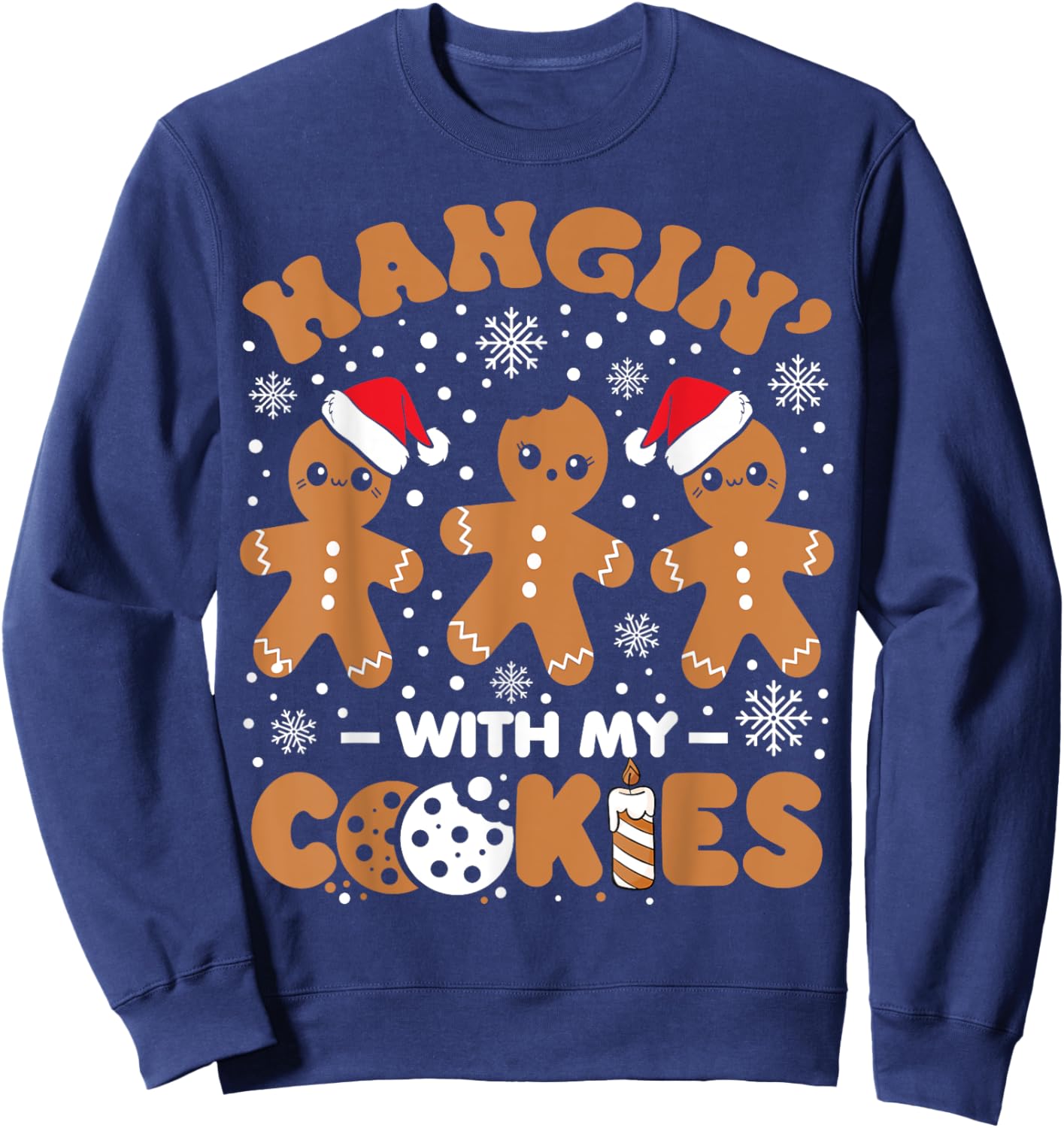 Hangin With My Cookies Gingerbread Women Christmas Teacher Sweatshirt - Sweatshirt | Navy