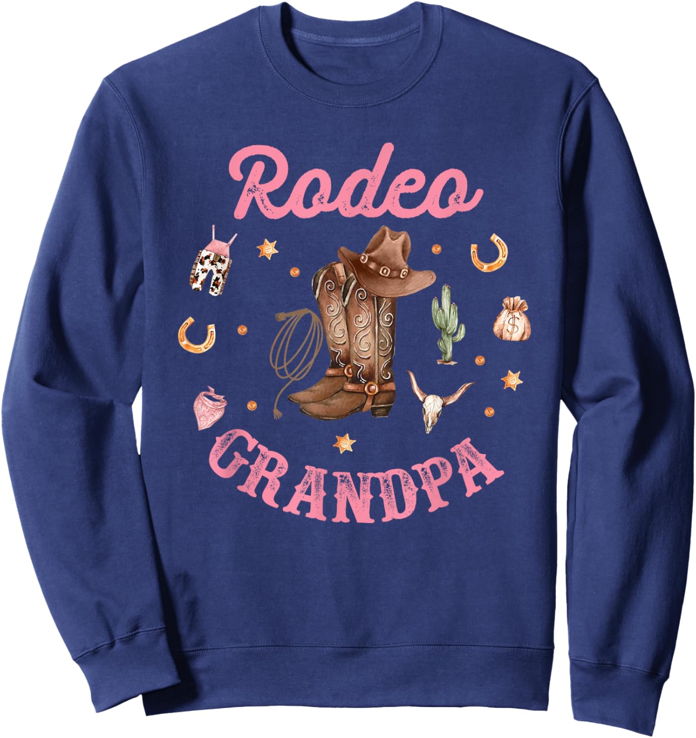 Rodeo Grandpa - Papa Western Cowboy Cowgirl Birthday Family Sweatshirt - Sweatshirt | Navy