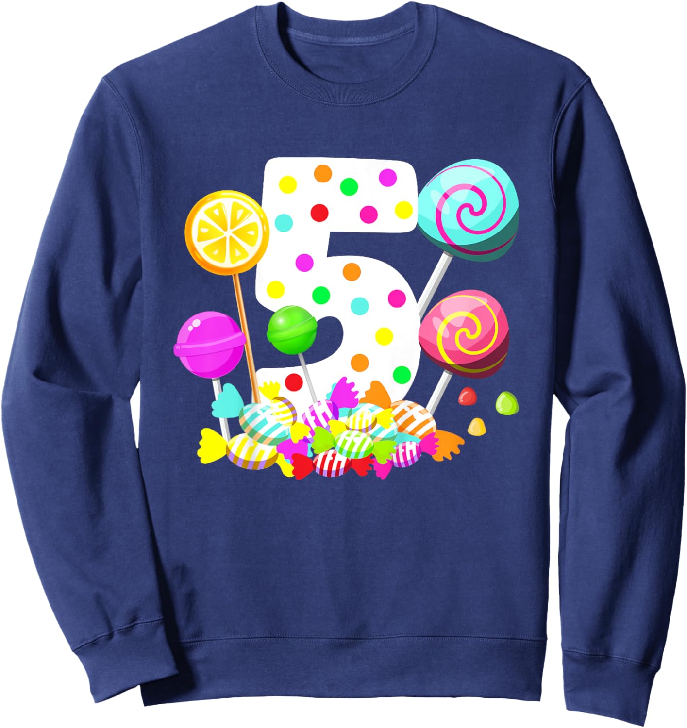 Kids 5th Candy Birthday Party Five Year Old Girl Candy Sweatshirt - Sweatshirt | Navy