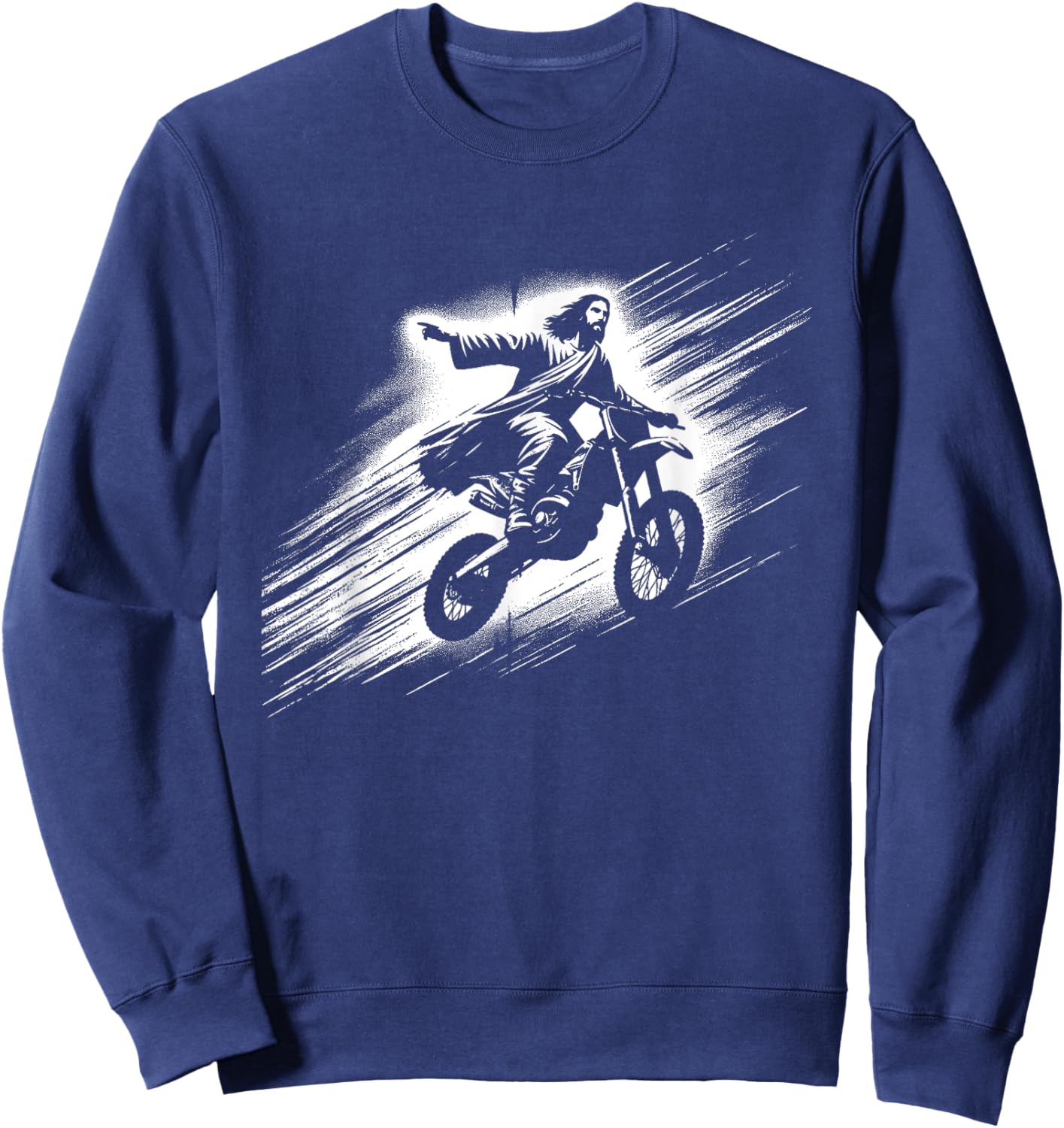 Jesus On Dirt Bike - Funny Christian Motorcycle Lover Sweatshirt - Sweatshirt | Navy