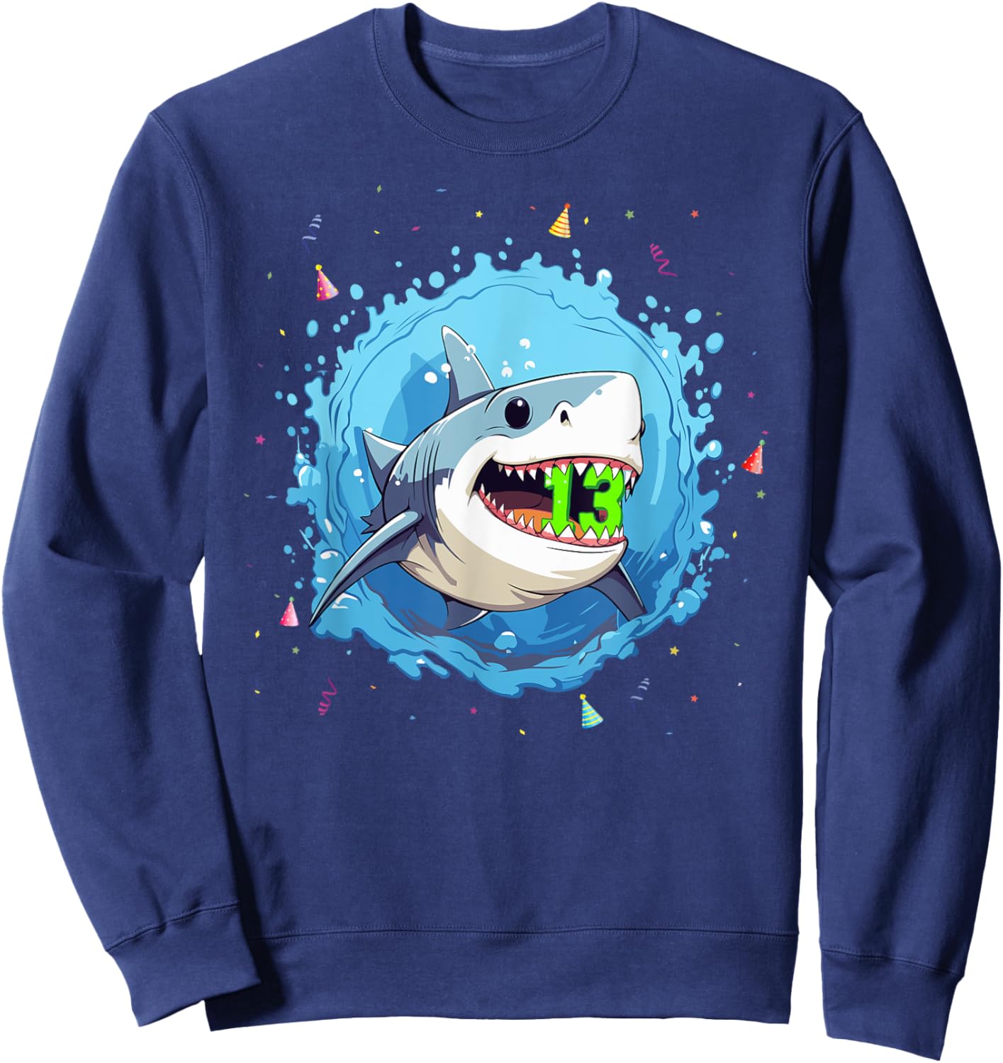 Sharks 13th Birthday Kids Shark Ocean 13 yrs Old Birthday Sweatshirt - Sweatshirt | Navy