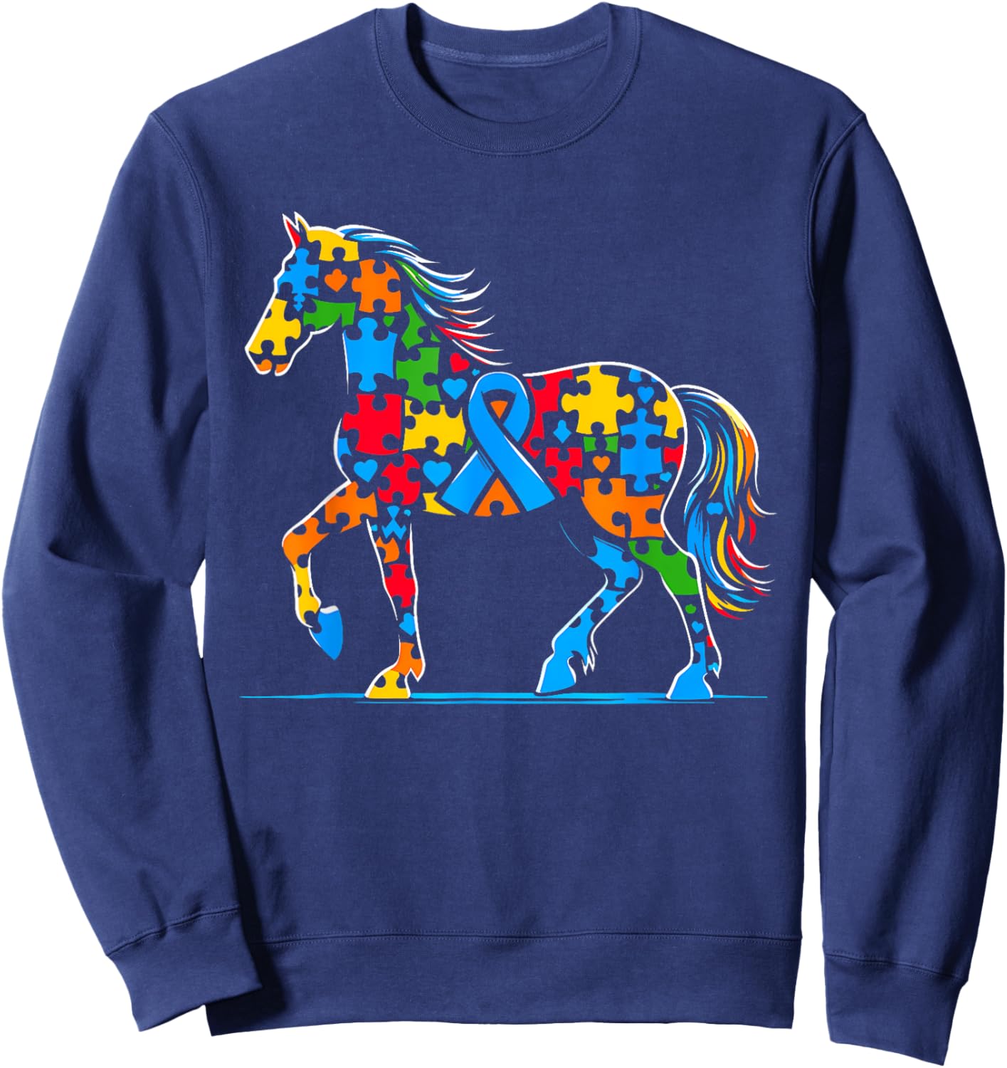 Funny Horse Autism Awareness Autistic Kids Sweatshirt - Sweatshirt | Navy