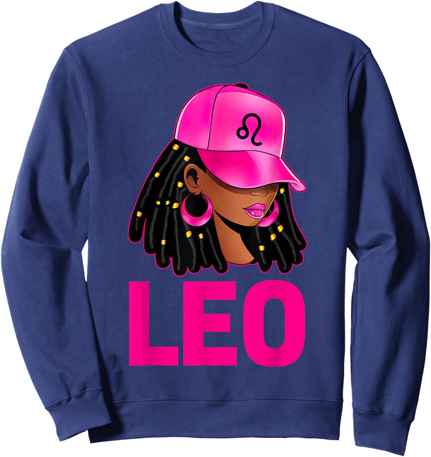 Leo Queen Loc'd Hair Black Woman Cap Zodiac Sign Sweatshirt - Sweatshirt | Navy