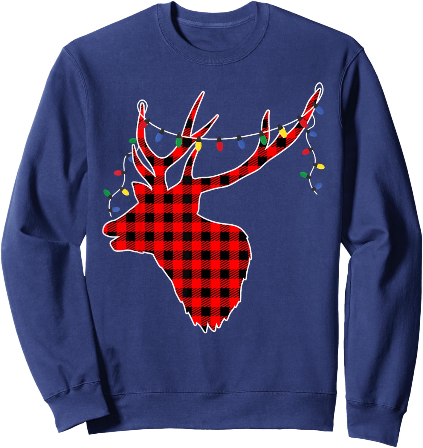 Red Black Christmas Buffalo Plaid Deer Women Men Sweatshirt - Sweatshirt | Navy