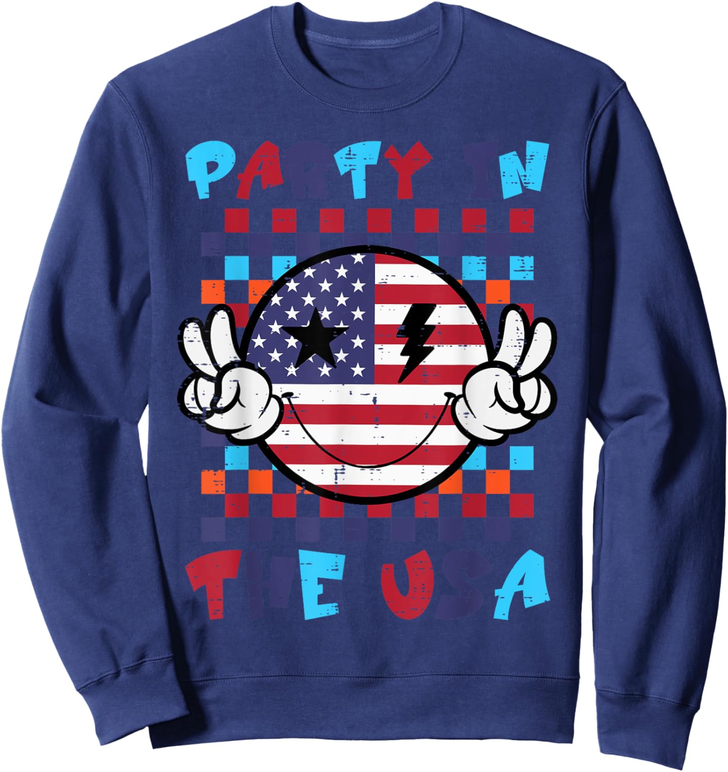 4th July Smile Peace Party USA Retro Patriot Men Women Kids Sweatshirt - Sweatshirt | Navy