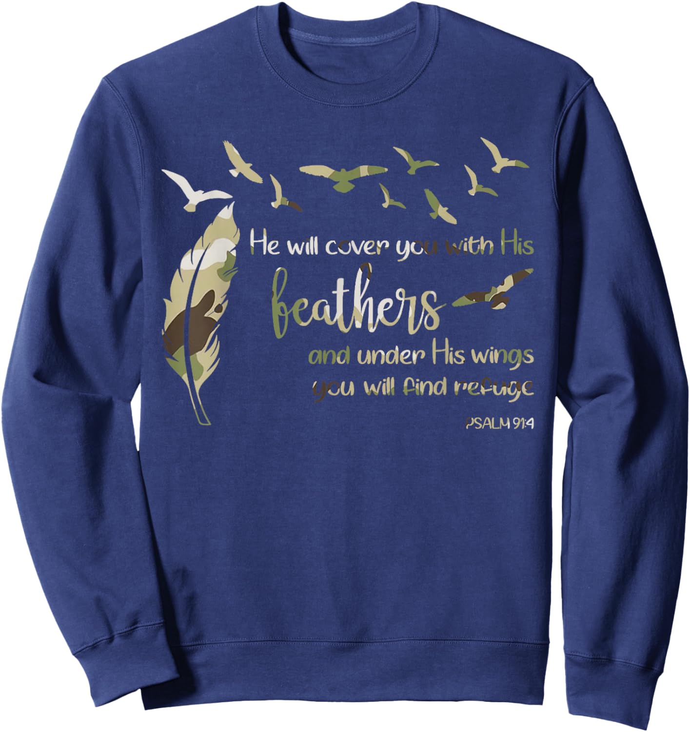 Retro He Will Cover You with His Beathers Jesus Redleg Camo Sweatshirt - Sweatshirt | Navy