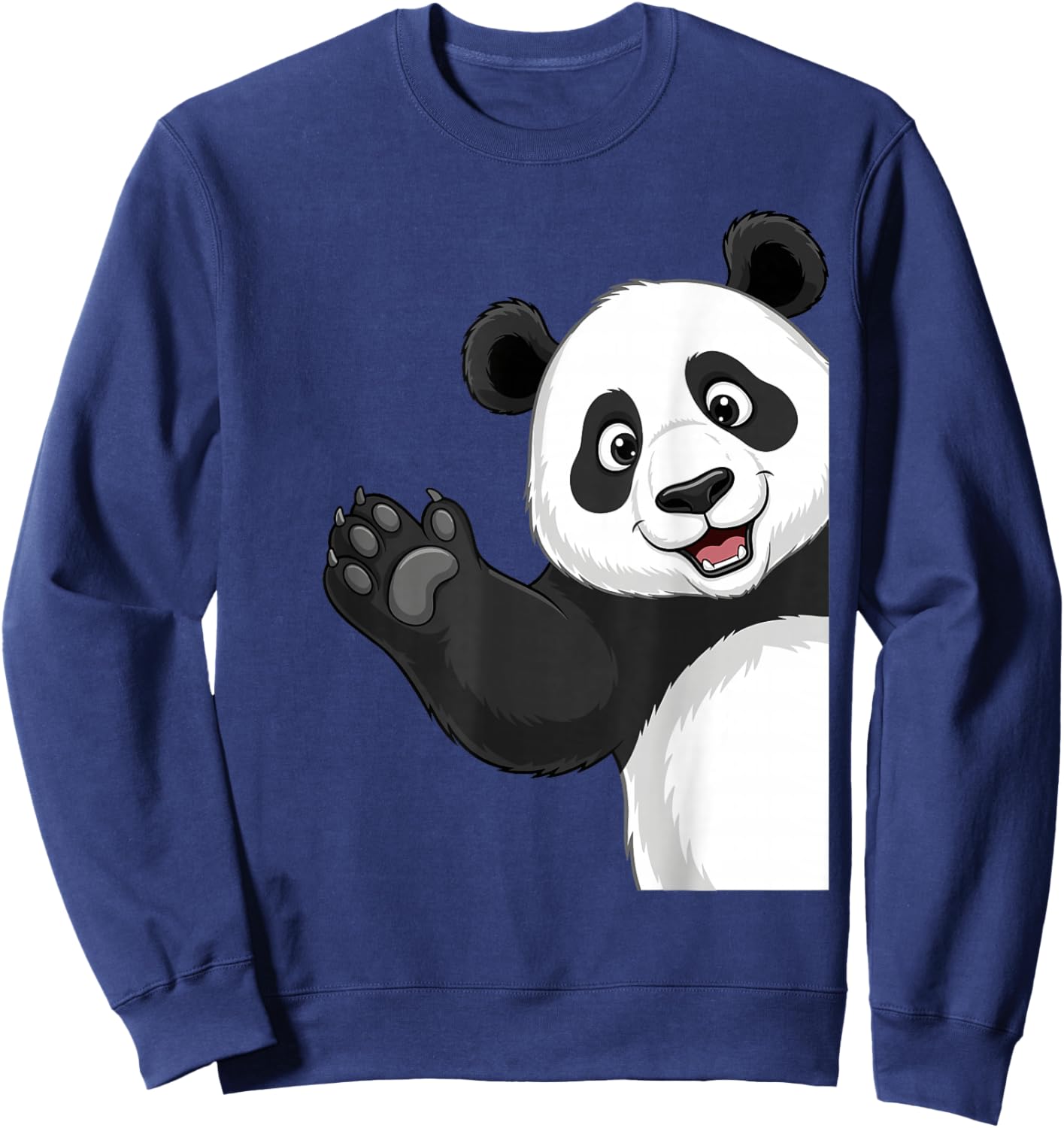 Kawaii Panda Waving Hand Cute Smiling Panda Sweatshirt - Sweatshirt | Navy