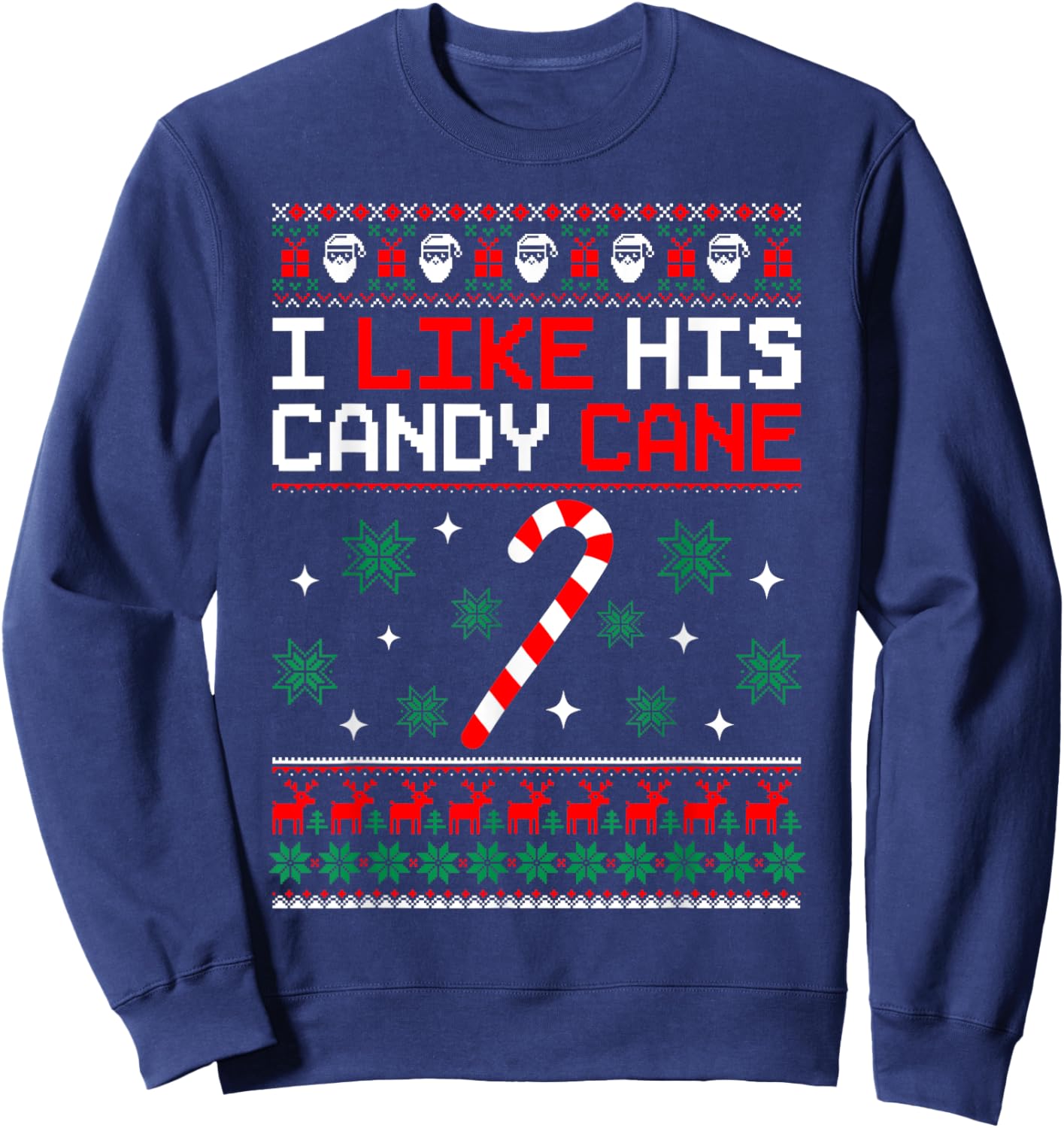 Merry Xmas Funny Couples Christmas Matching I Like His Candy Cane Black -Adults Small Sweatshirt - Sweatshirt | Navy