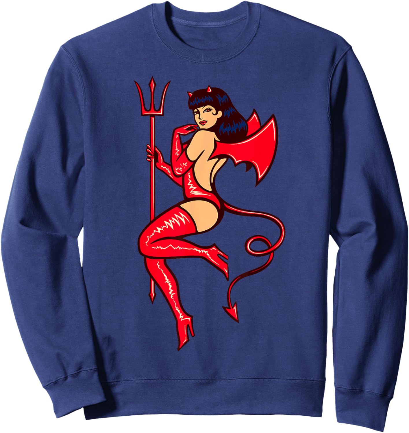 Funny Sexy Devil Girl Trick or Treat Halloween Costume Sweatshirt - Sweatshirt | Navy