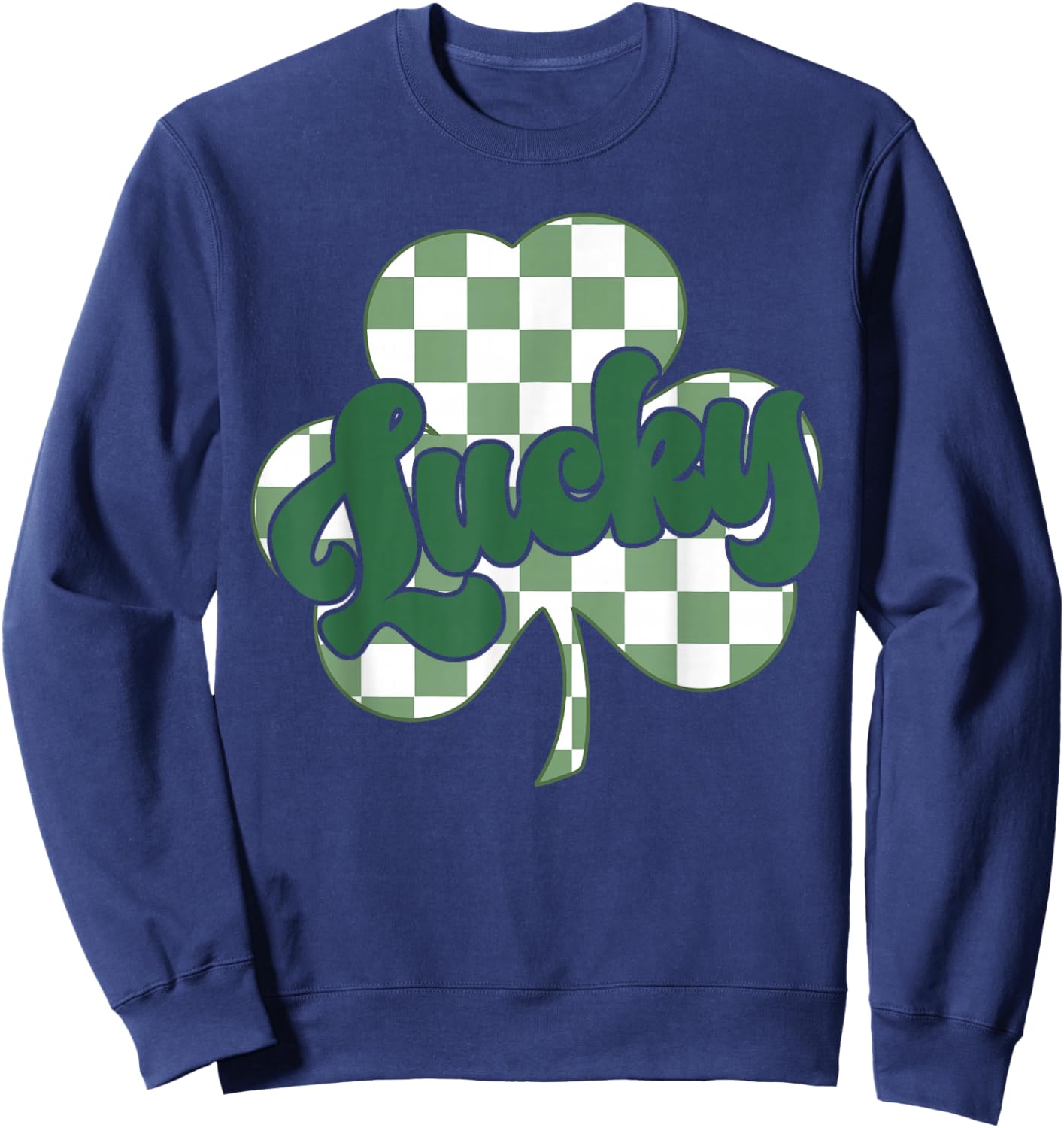 Lucky Shamrock Checkerboard Lucky Clover St Patricks Day Sweatshirt - Sweatshirt | Navy