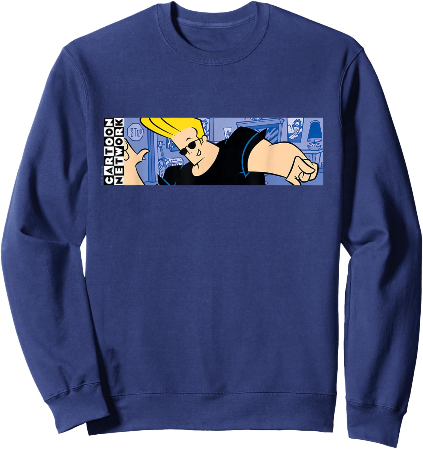 Johnny Bravo Panoramic Action Pose Funny Cartoon Network Sweatshirt - Sweatshirt | Navy