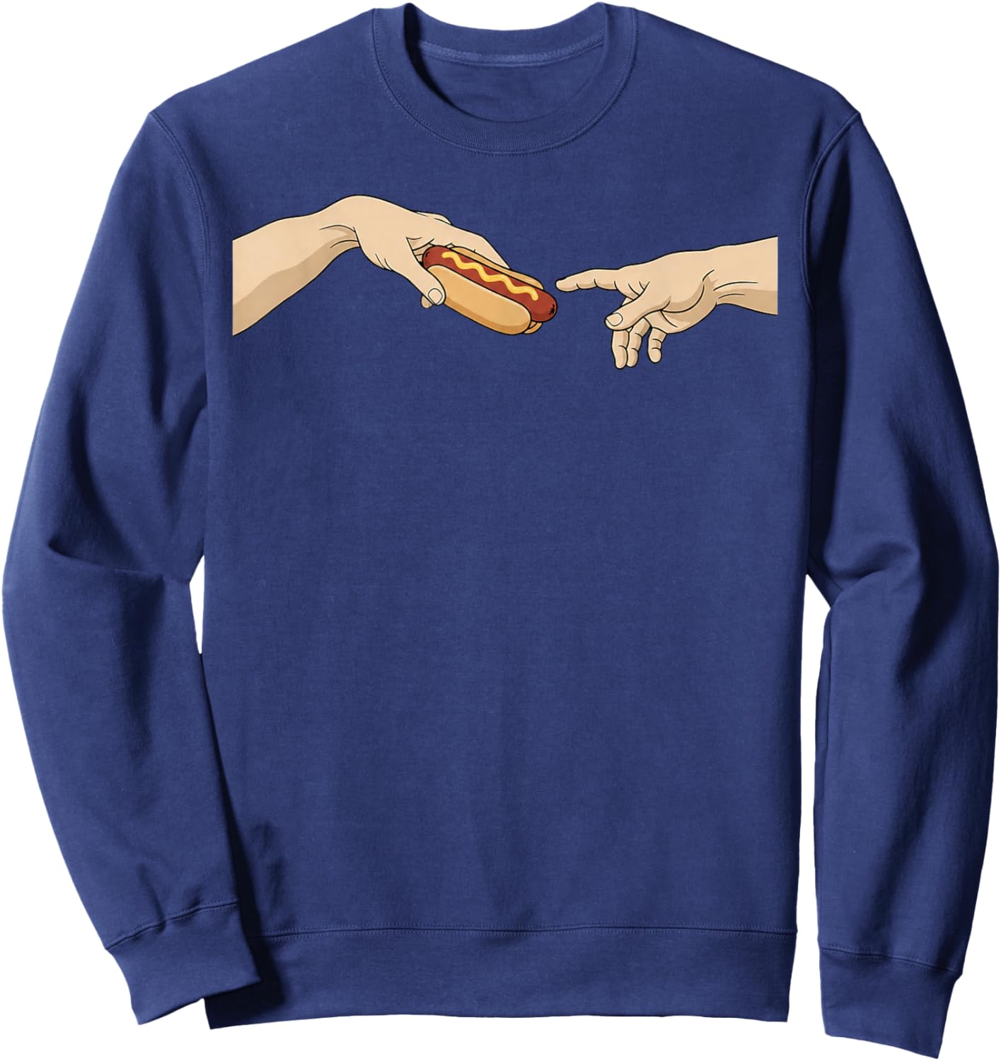 Divine Dog Funny Hotdog Creation of Adam Parody Art Sweatshirt - Sweatshirt | Navy