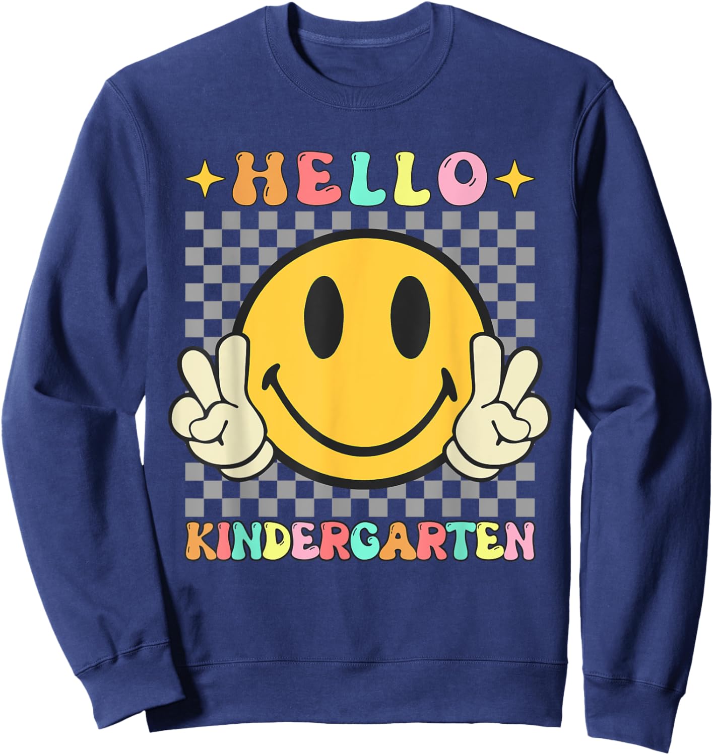 Retro Groovy Kindergarten Back to School Hello Kindergarten Sweatshirt - Sweatshirt | Navy