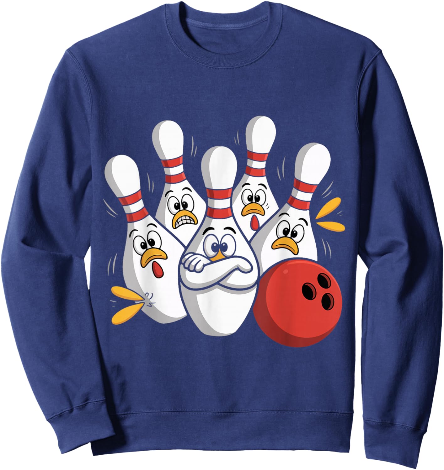 Funny Bowling Pins Characters Scared Strike Lane Ten Pin. Sweatshirt - Sweatshirt | Navy