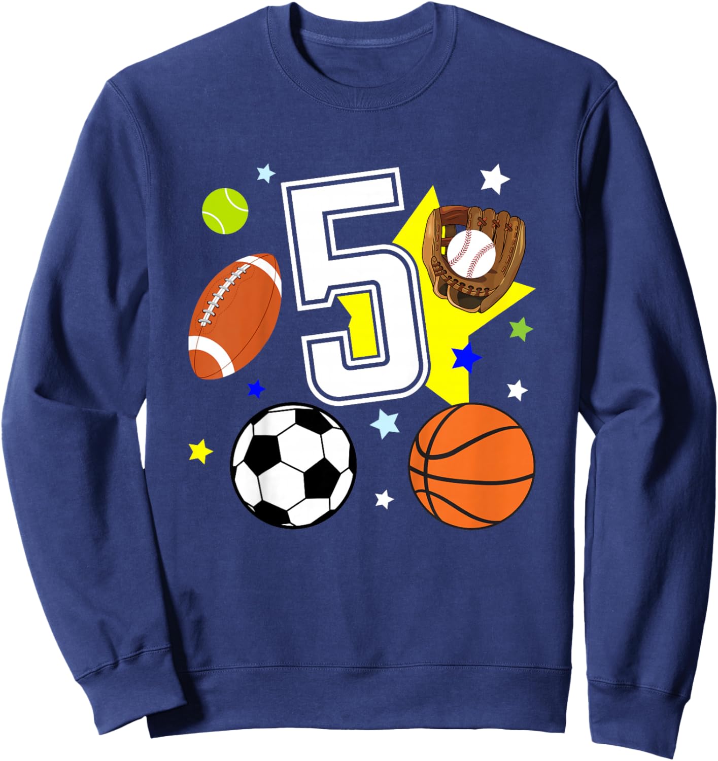 Kids 5th Birthday Sports Birthday Theme 5 Year Old Boy Sweatshirt - Sweatshirt | Navy