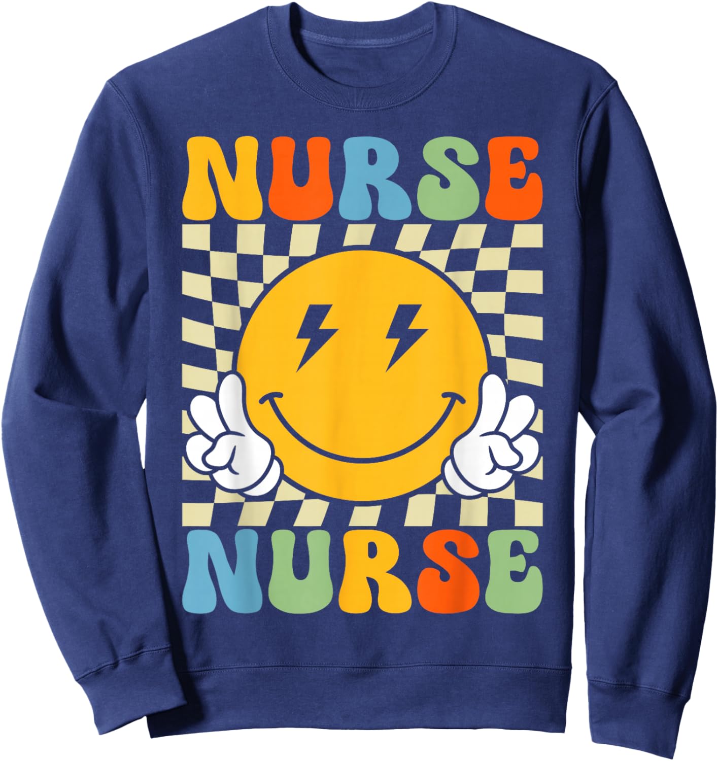 Groovy Nurse Design Men Smile Face Nursing Sweatshirt - Sweatshirt | Navy