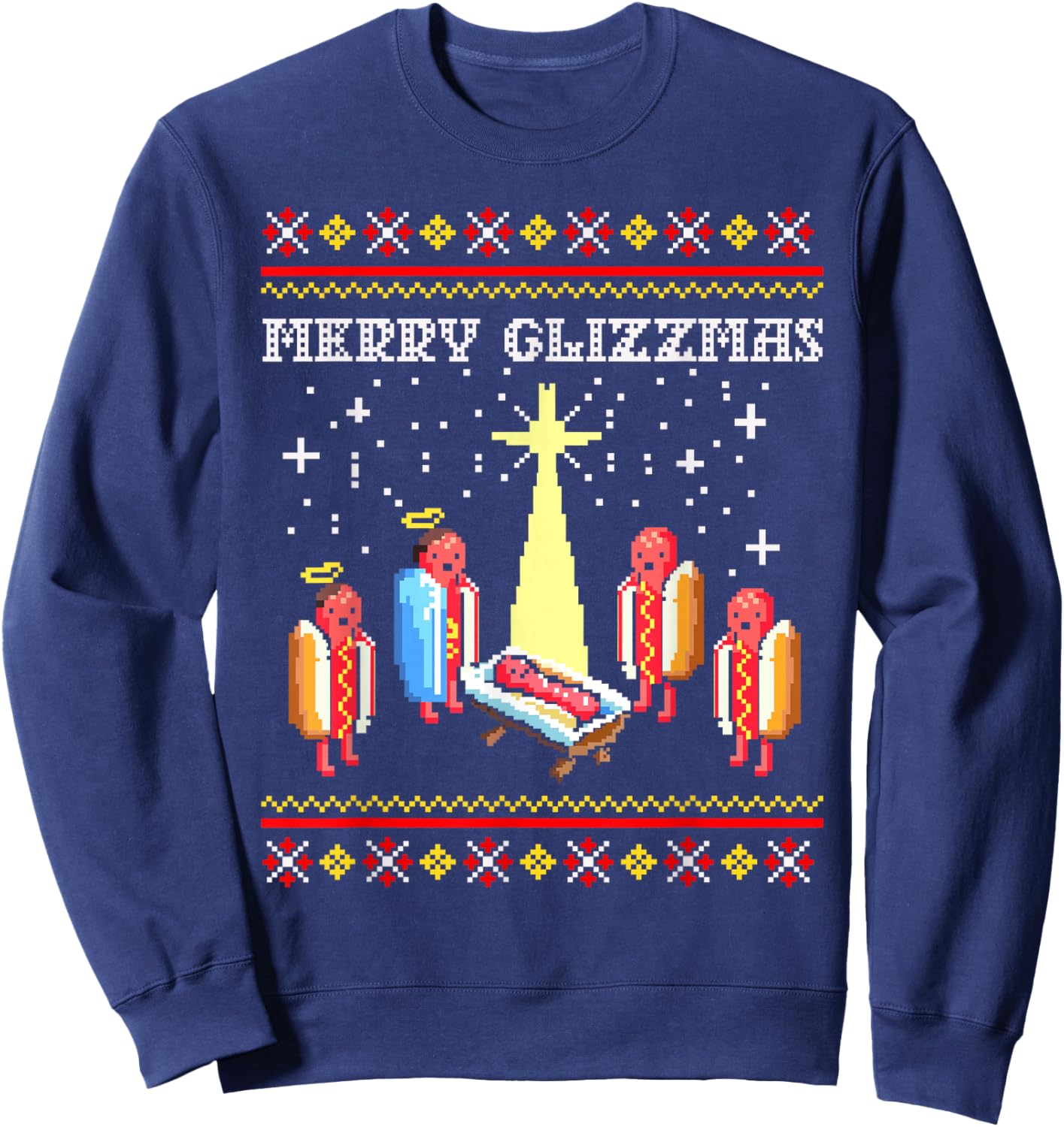 Funny Merry Glizzmas Hot Dogs Family Group Ugly Christmas Sweatshirt - Sweatshirt | Navy