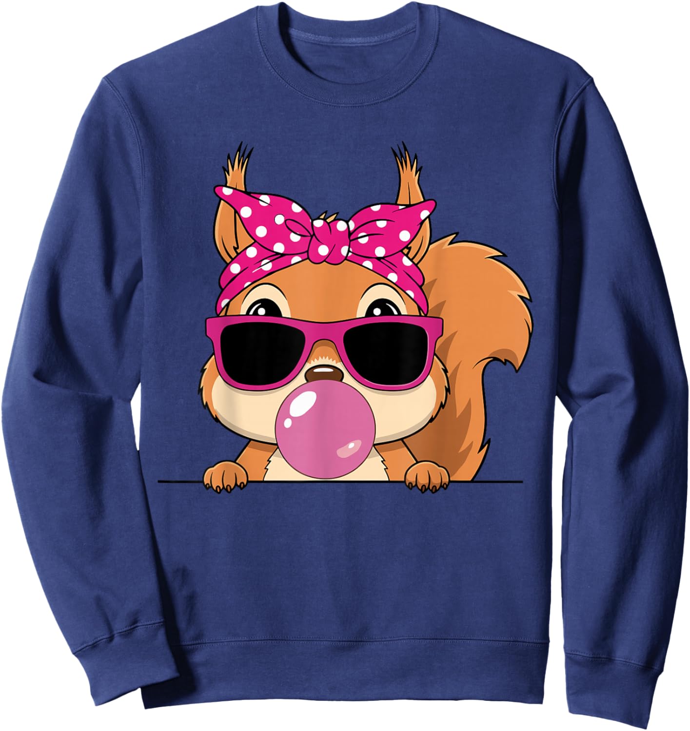 Squirrel Kawaii Girl Pink Bandana Funny Squirrel Bubblegum Sweatshirt - Sweatshirt | Navy