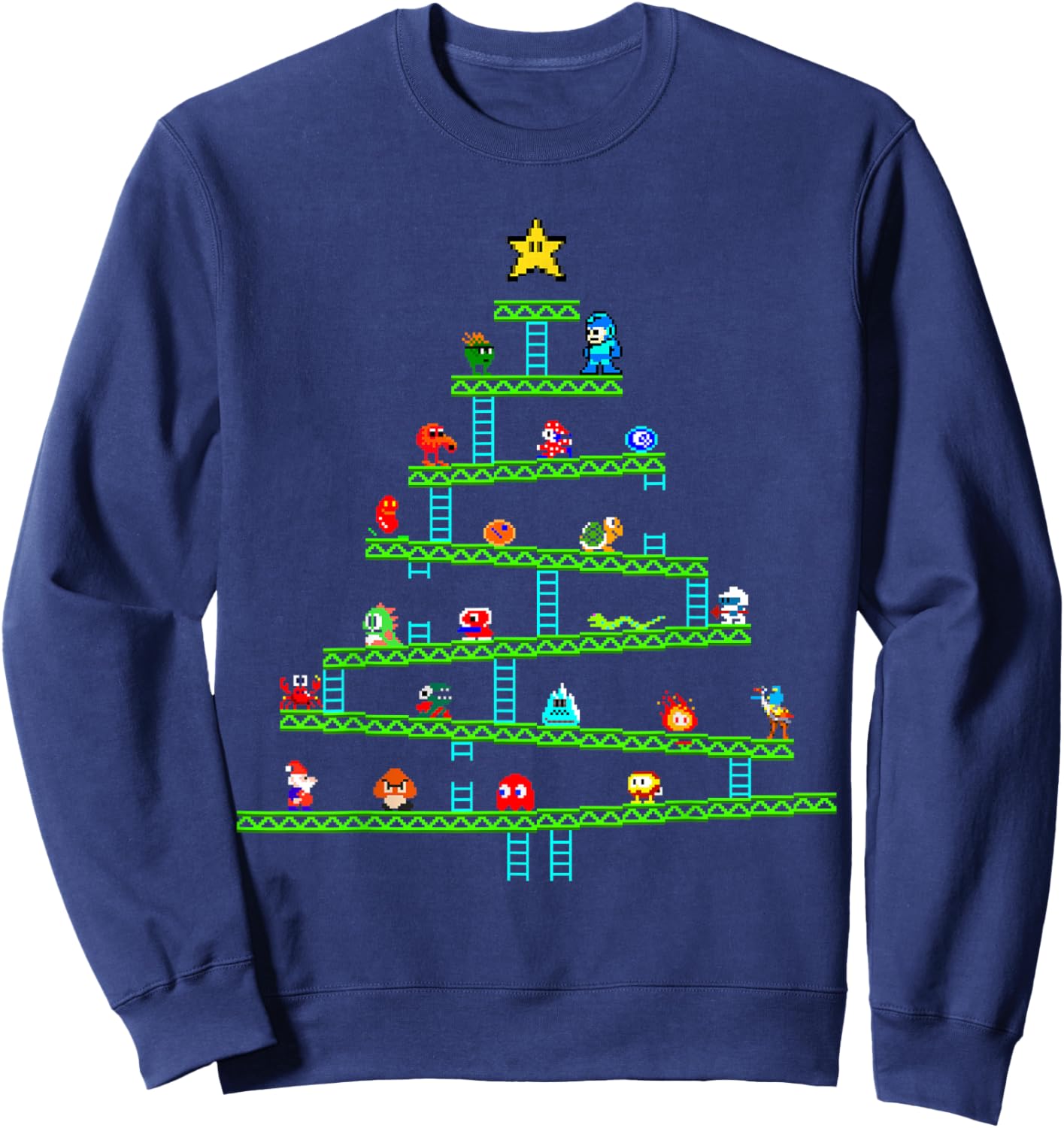 8 Bit Retro Gaming Christmas Tree Sweatshirt - Sweatshirt | Navy