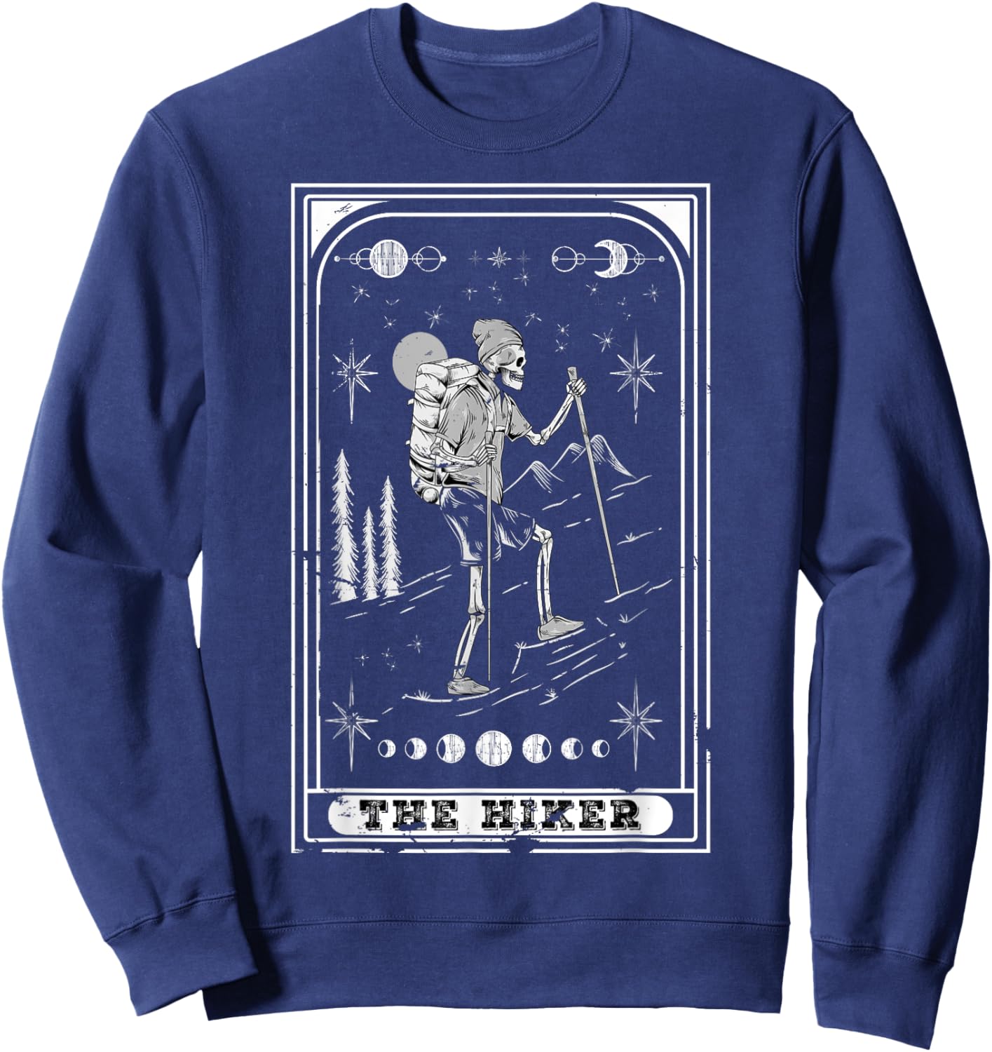 The Hiker Goth Skeleton Tarot Card Nature hiking Sweatshirt - Sweatshirt | Navy