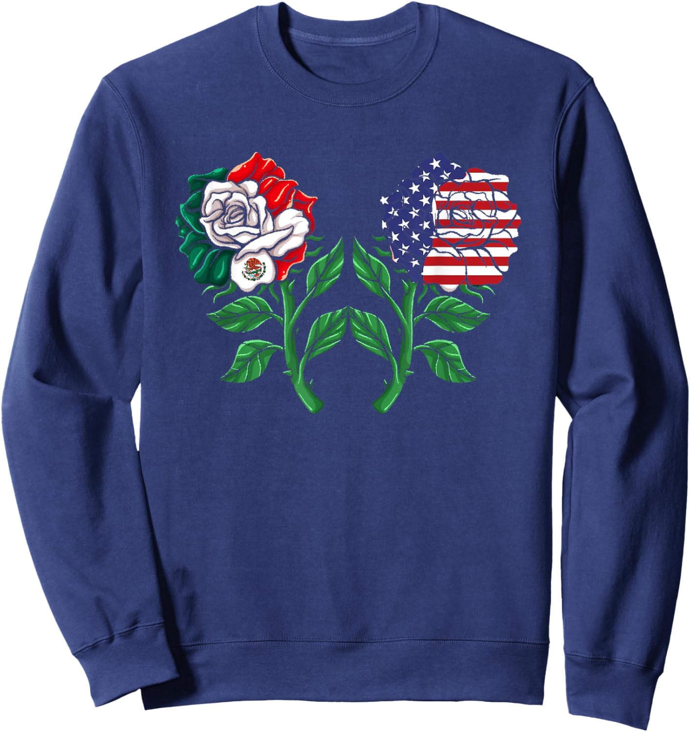 Mexico US Flag Mexican Flag American Flag Rose Sweatshirt - Sweatshirt | Navy