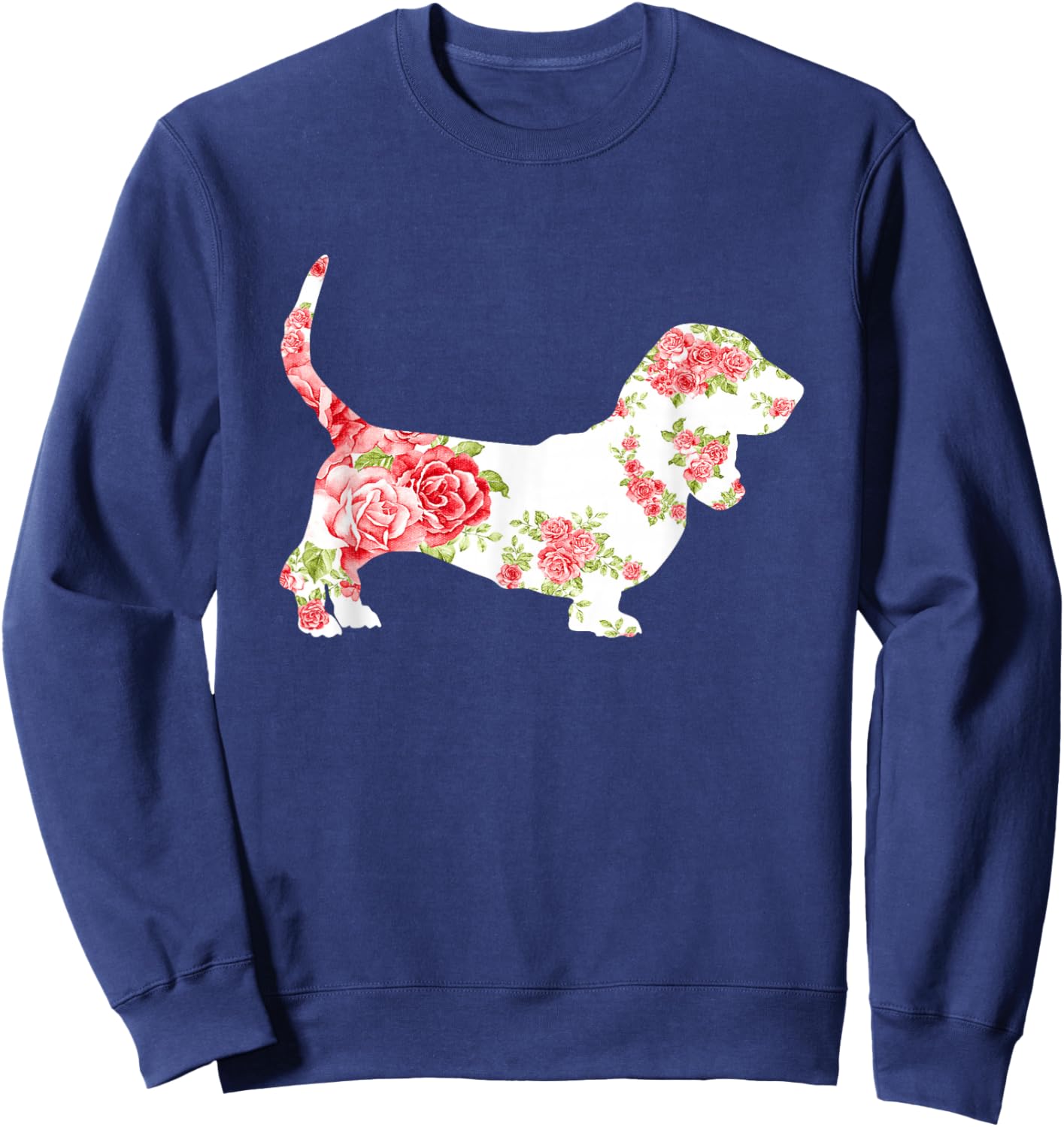 Basset Hound Flower Funny Dog Silhouette Floral Women Men Sweatshirt - Sweatshirt | Navy