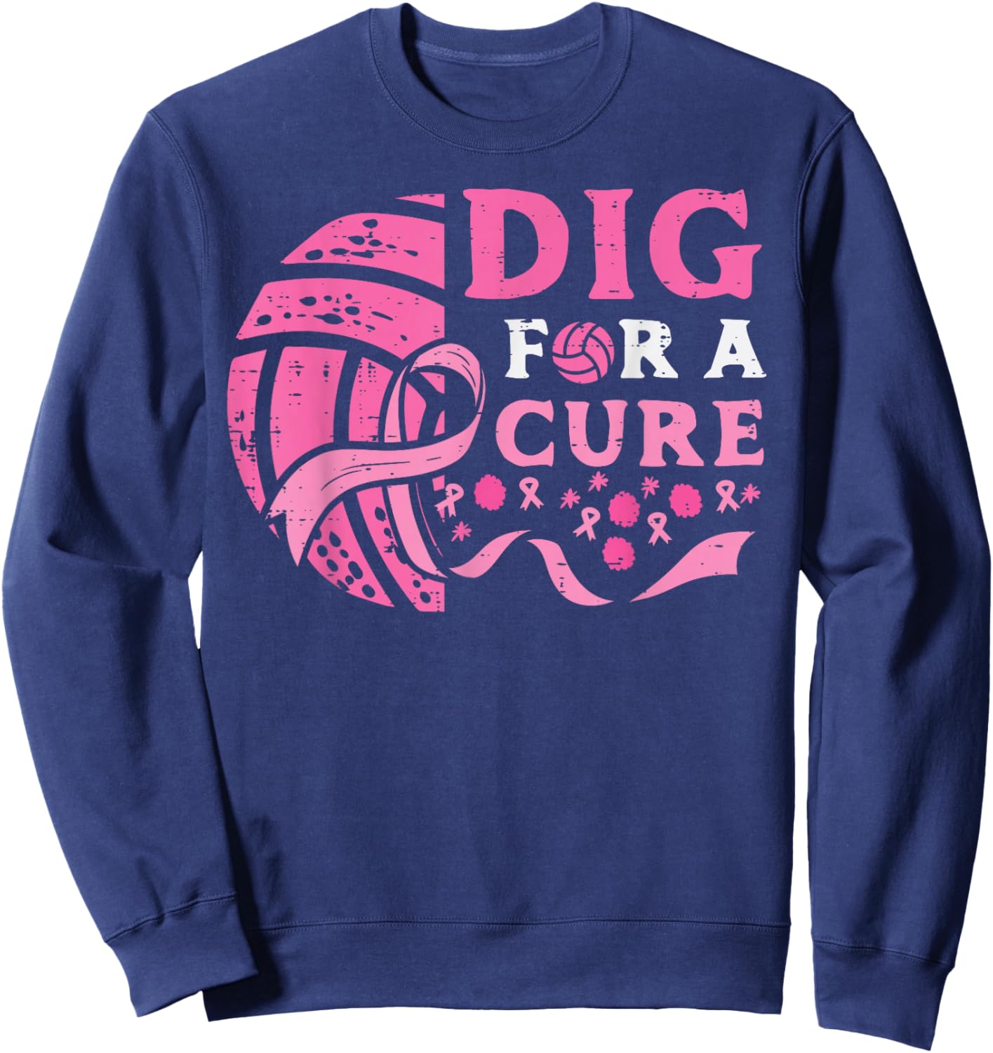 Breast Cancer Aware Volleyball Dig For Cure Women Men Kids Sweatshirt - Sweatshirt | Navy