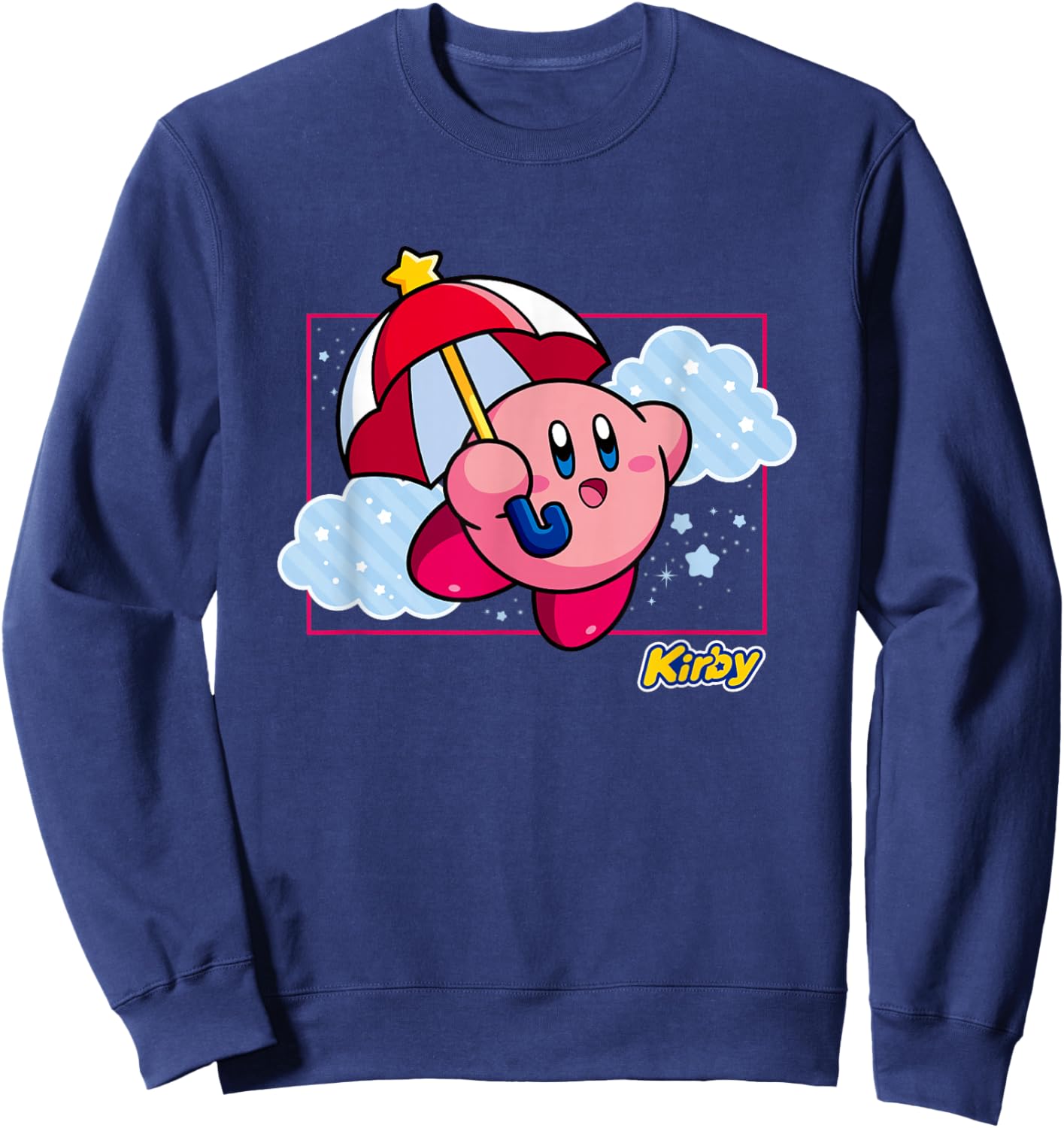 Kirby Magical Umbrella Pastel Cloudy Panel Sweatshirt - Sweatshirt | Navy