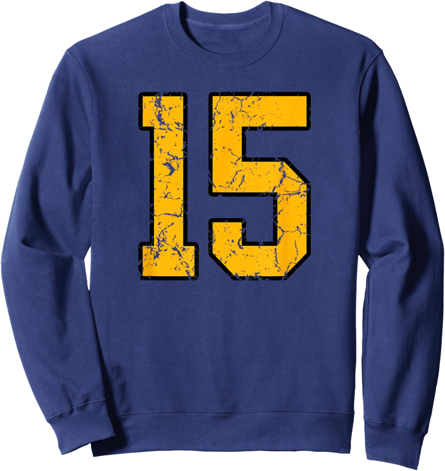 Gold and Black Sports Number 15 Jersey Uniform Player Sweatshirt - Sweatshirt | Navy