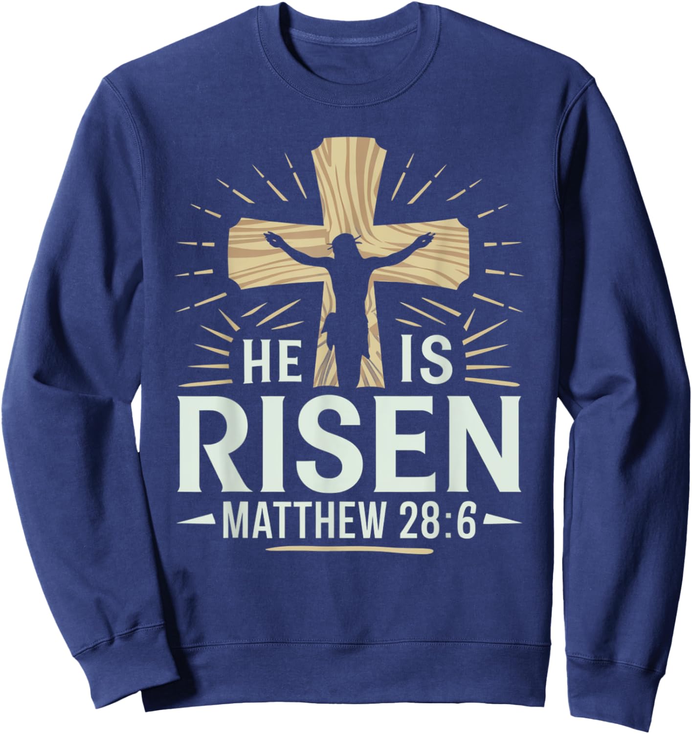 Easter Cross He Is Risen Jesus Christian Men Women Kid Youth Sweatshirt - Sweatshirt | Navy