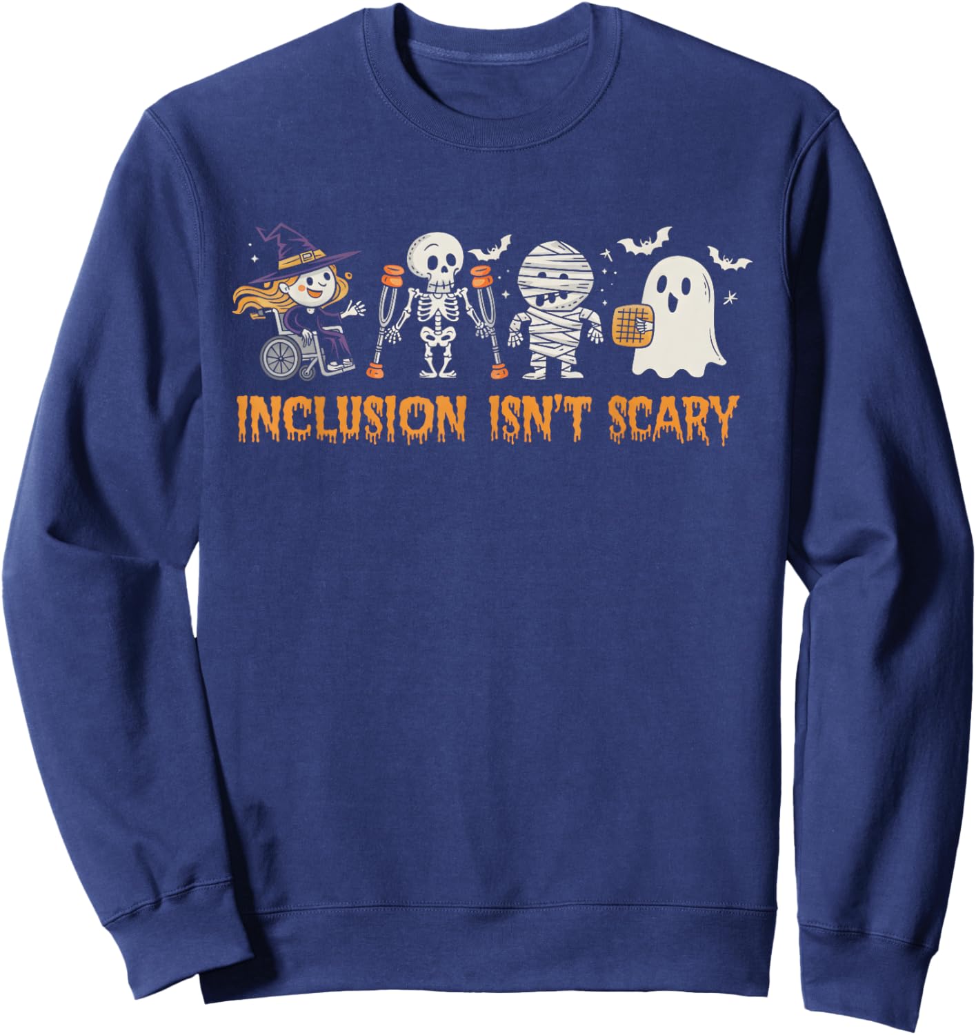 Inclusion Isn't Scary Slp Halloween Sped Teacher Ghost Mummy Sweatshirt - Sweatshirt | Navy
