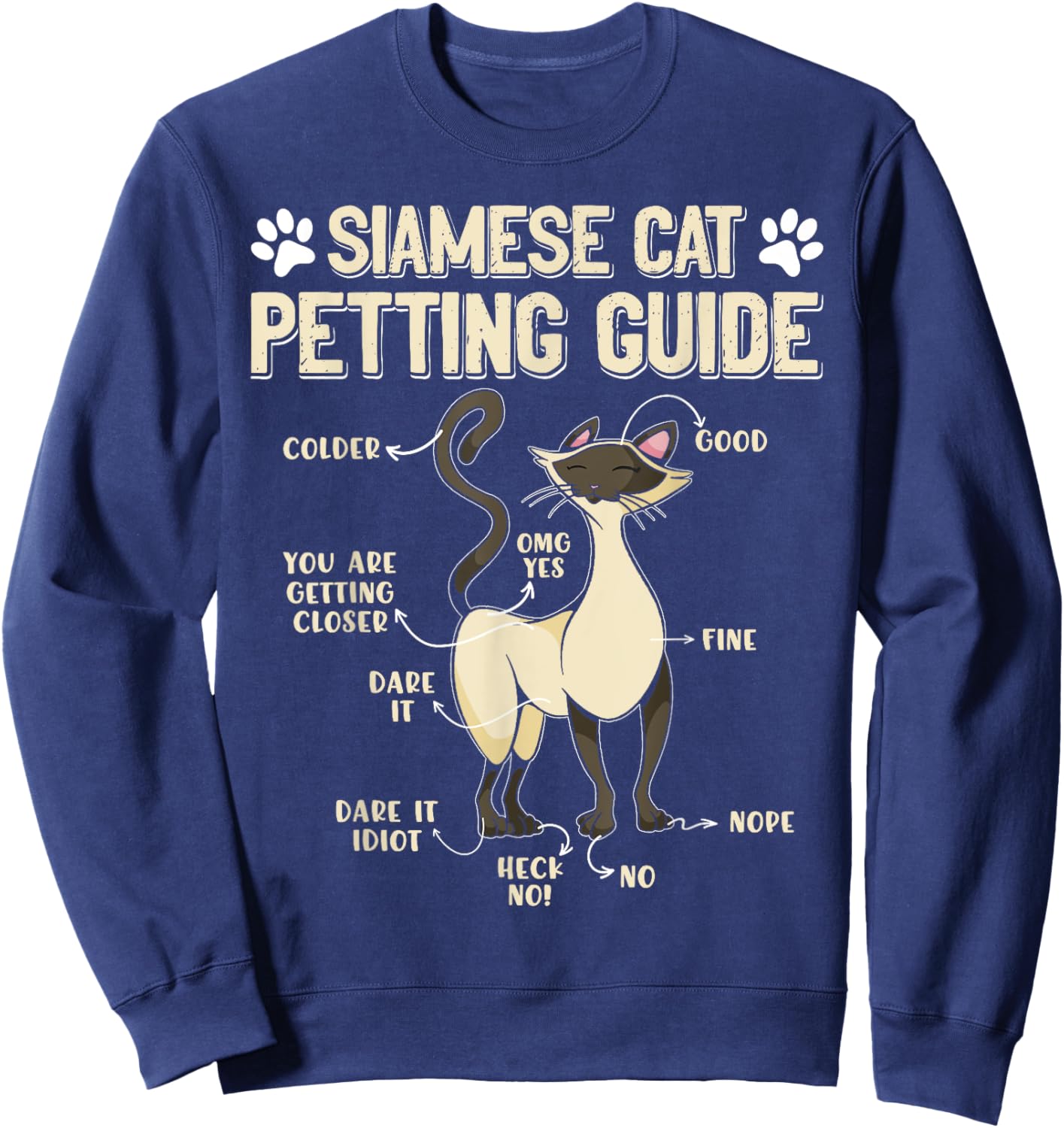 SIAMESE CAT PETTING GUIDE Funny Cat Owners Siamese Cat Women Sweatshirt - Sweatshirt | Navy