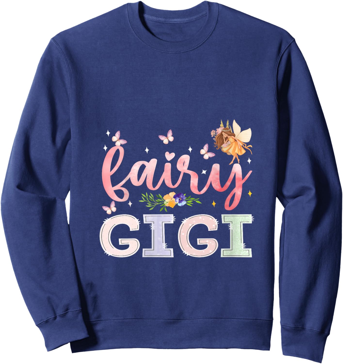 Women's Fairy Gigi Magical Floral Birthday Girl Fairytale Family V-Neck Sweatshirt - Sweatshirt | Navy