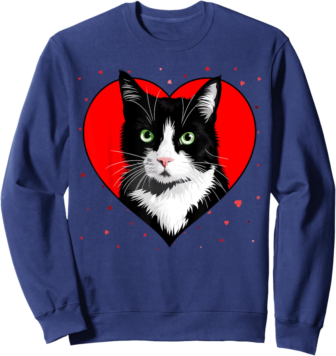 Tuxedo Cat Valentine Heart for Kitten and Animal Lovers Sweatshirt - Sweatshirt | Navy