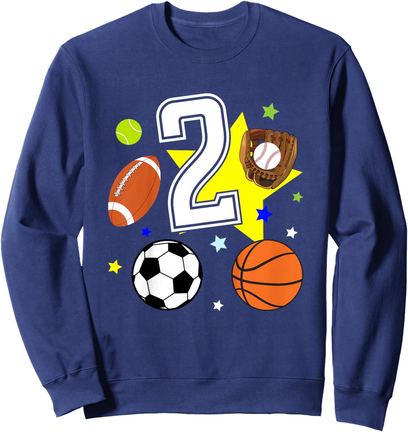 Kids 2nd Birthday Sports Birthday Theme 2 Year Old Boy Sweatshirt - Sweatshirt | Navy