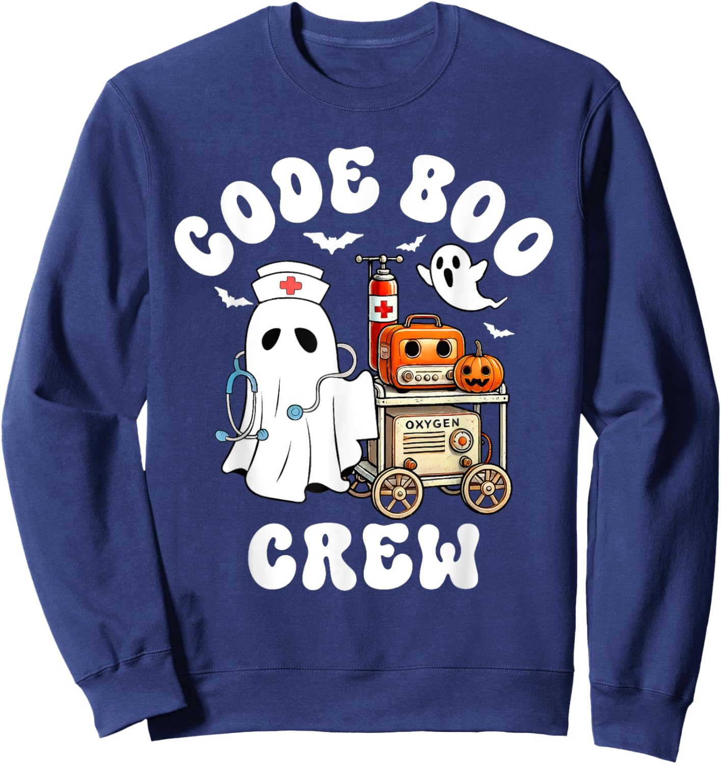 Code Boo Crew Outfit Funny Ghost Halloween Costume Sweatshirt - Sweatshirt | Navy
