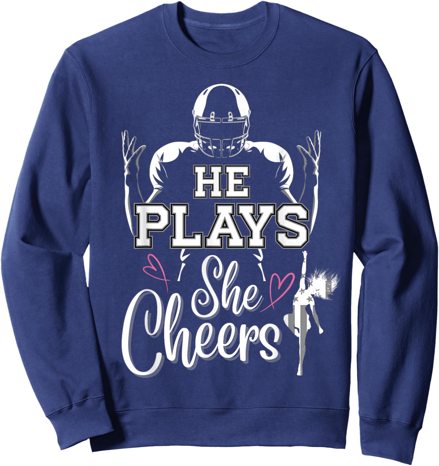 He Plays She Cheers Mom and me Football Season Cheerleader Sweatshirt - Sweatshirt | Navy
