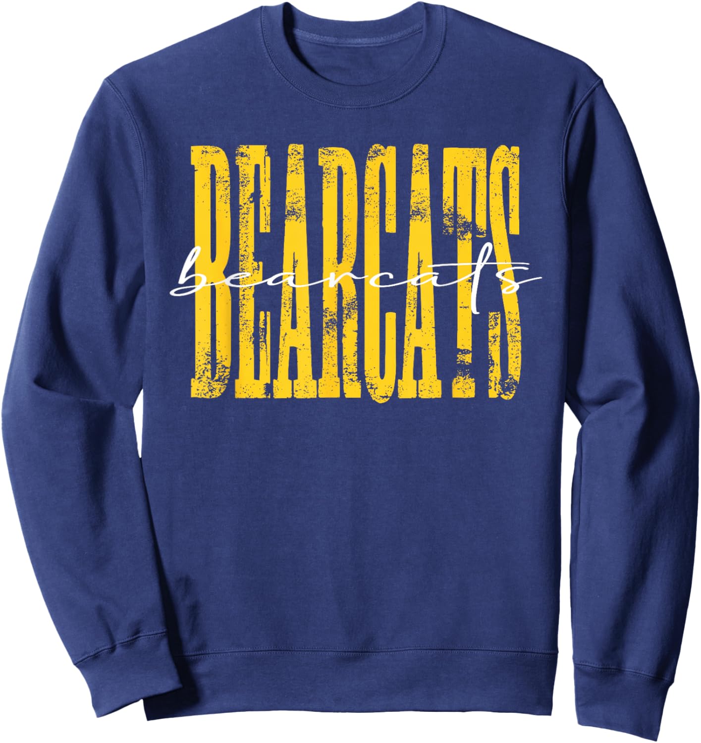 Yellow Bearcats School Spirit Bearcat Pride Mascot Team Sweatshirt - Sweatshirt | Navy