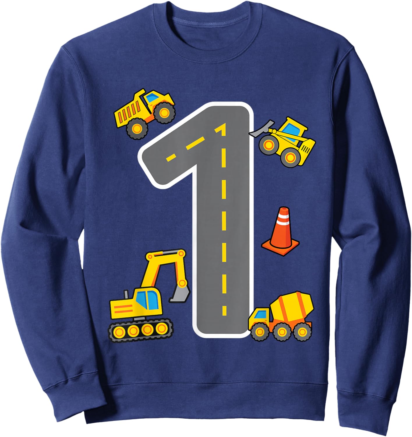 I'm 1 Construction Theme 1st Birthday Party Boys Excavator Sweatshirt - Sweatshirt | Navy