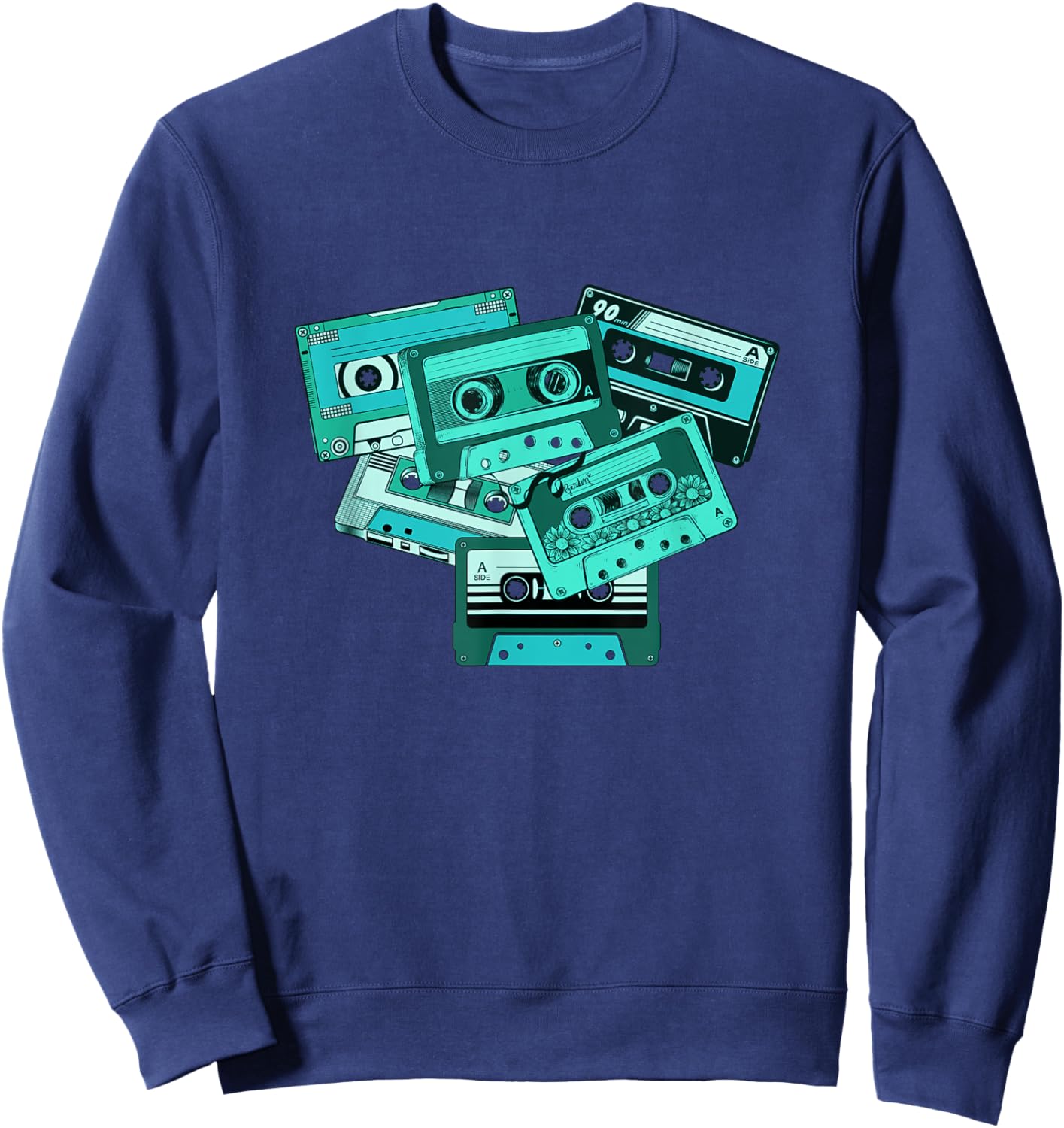 Light Teal Aqua Old School Tapes Teal Aqua Color Graphic Sweatshirt - Sweatshirt | Navy